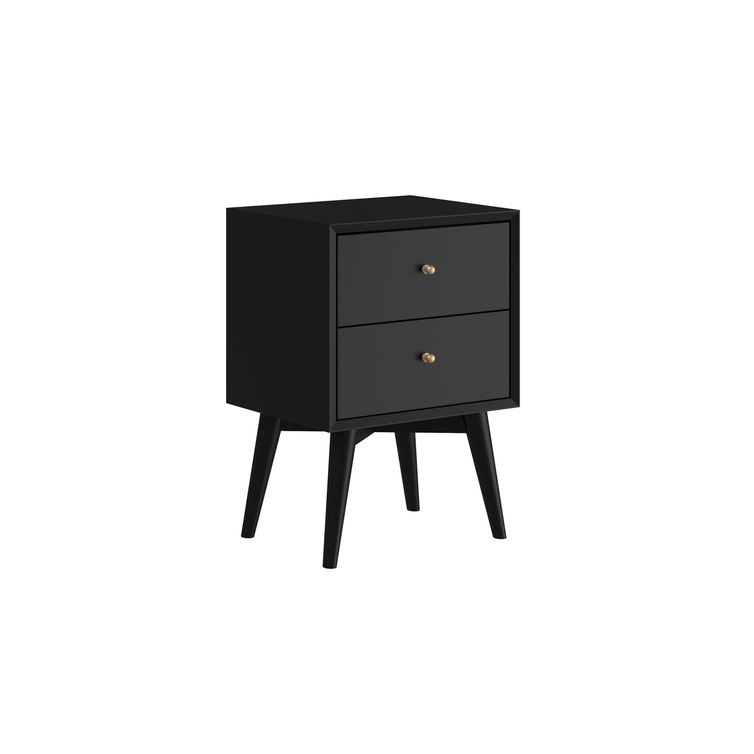 Alpine Furniture Flynn Mid Century Modern Wood 2 Drawer Nightstand in Black