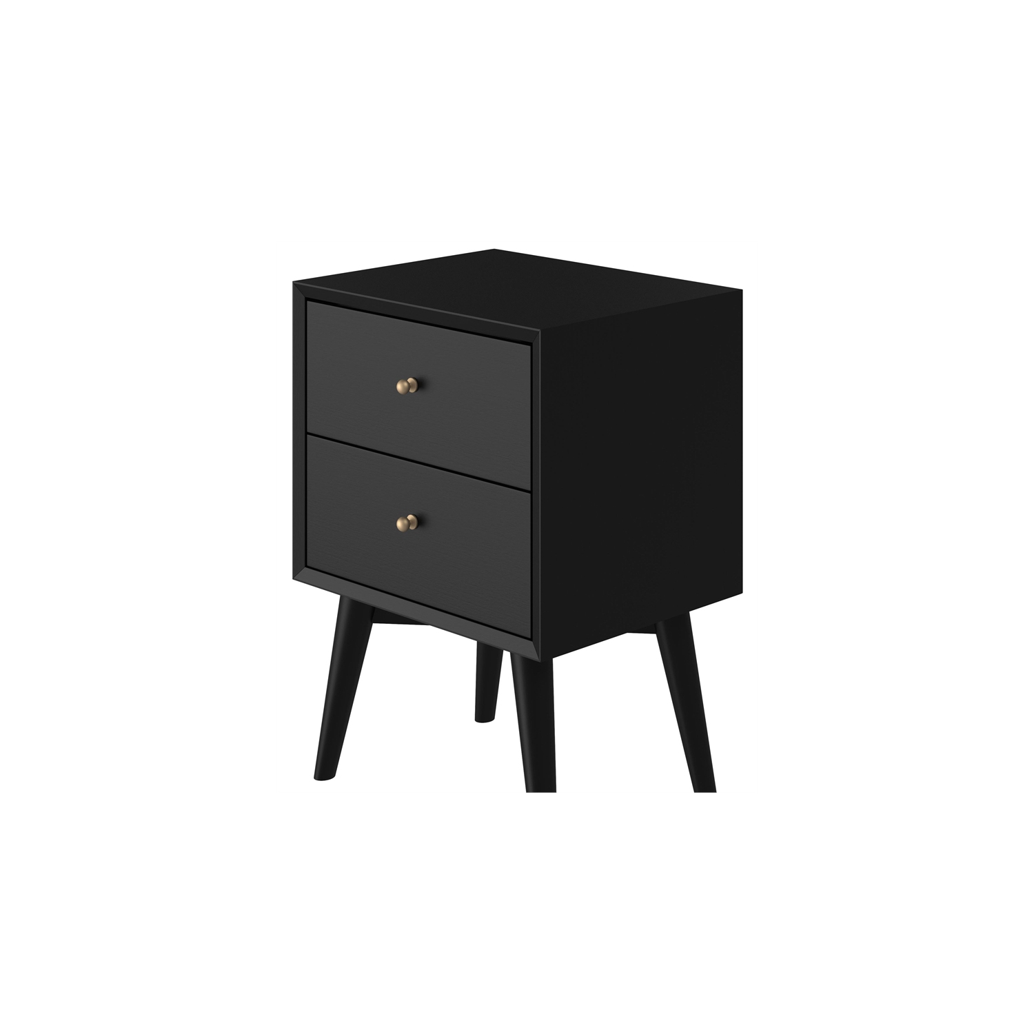 Alpine Furniture Flynn Mid Century Modern Wood 2 Drawer Nightstand in Black