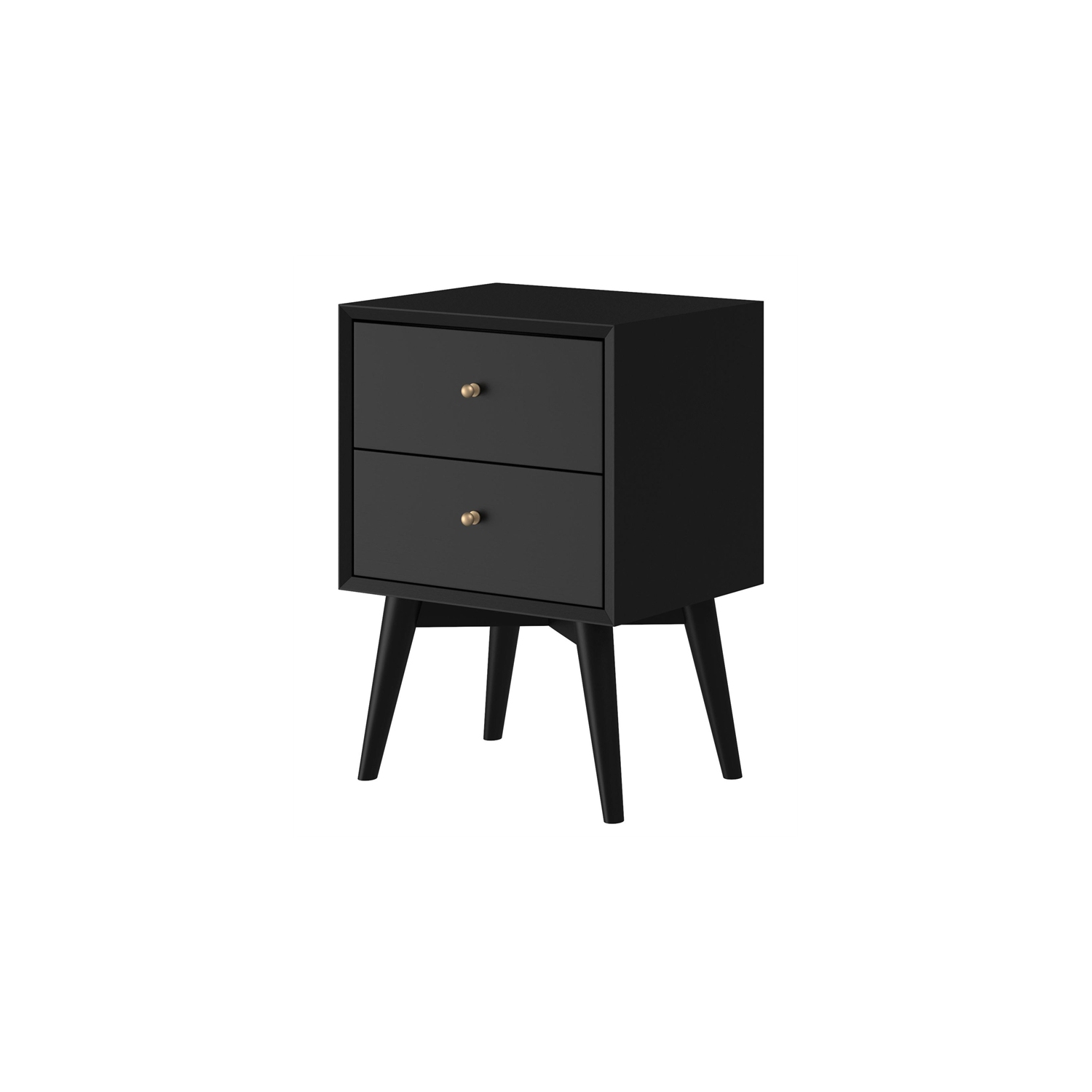 Alpine Furniture Flynn Mid Century Modern Wood 2 Drawer Nightstand in Black