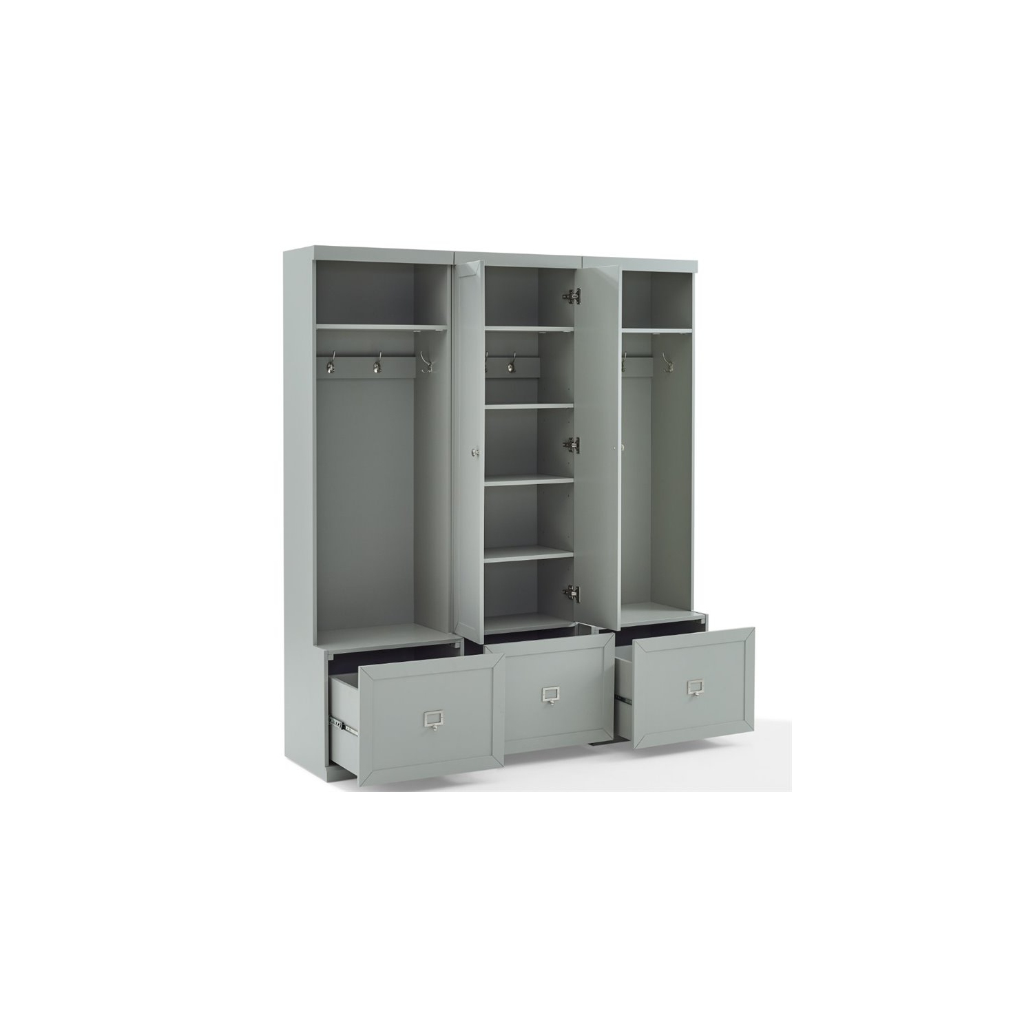 Crosley – Ensemble de rangement d’entrée moderne en bois Harper, 3 pièces, gris