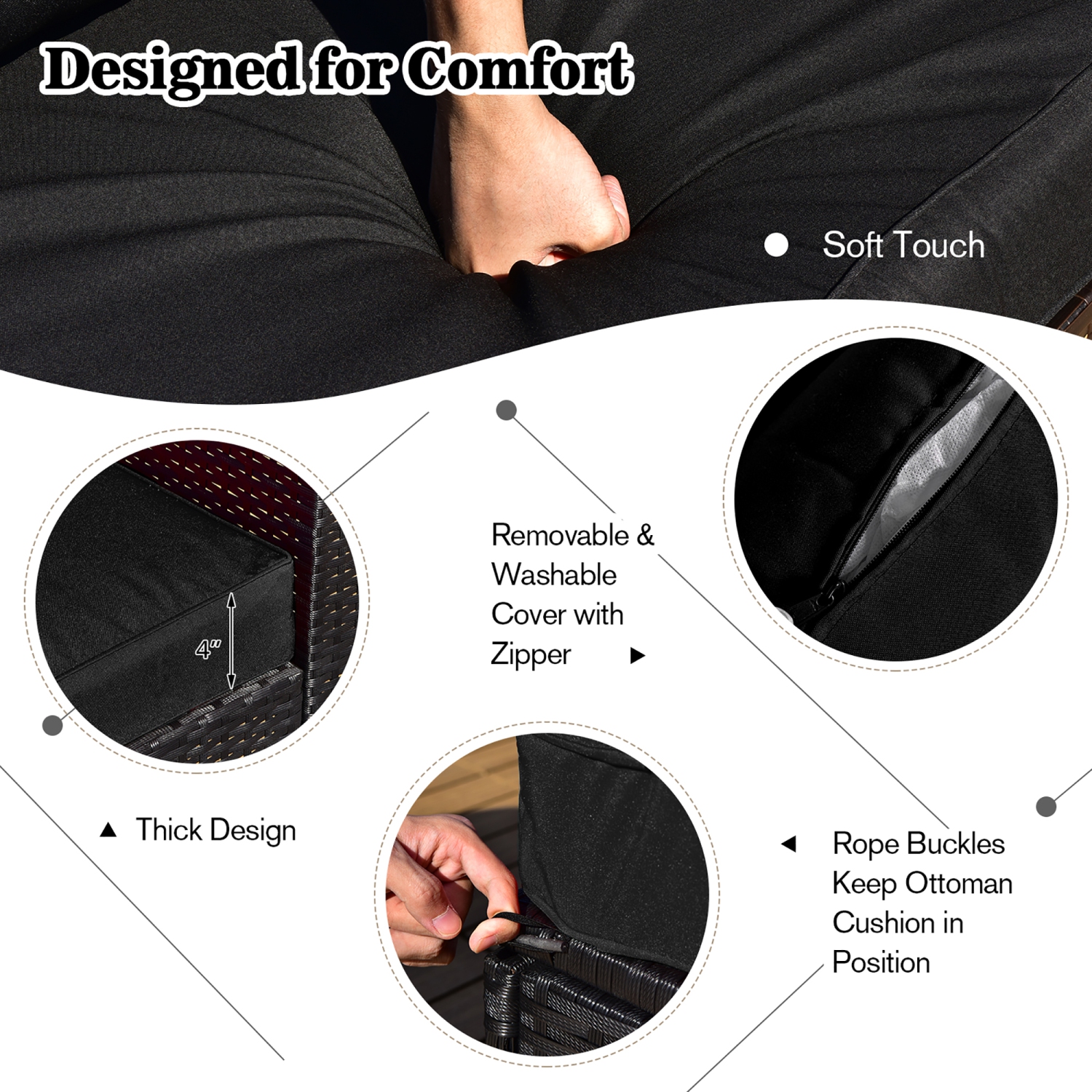 Costway 9PCS Patio Rattan Furniture Set Fire Pit Space-saving W/Cover Off White Cushion