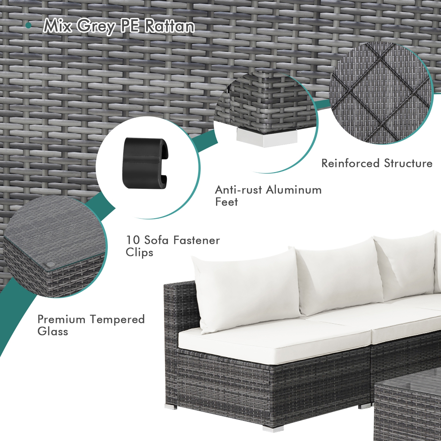 Ensemble patio de meubles en rotin 7PCS de Costway avec divan et jardin coussiné