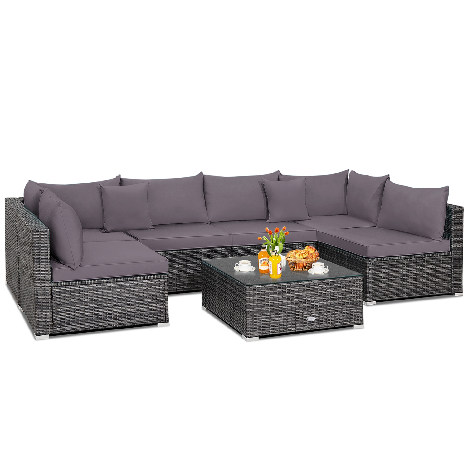 Ensemble patio de meubles en rotin 7PCS de Costway avec divan et jardin coussiné