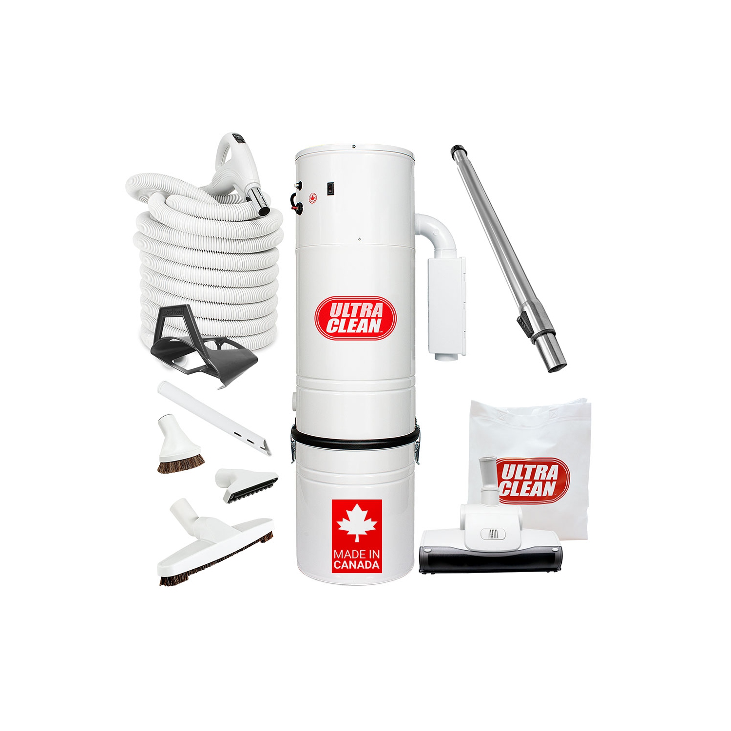 Ultra Clean SC200 Central Vacuum Unit – Made in Canada – Tangential Bypass Motor Up to 7,500 sq.ft with Air Turbo Nozzle, Hose & Accessories