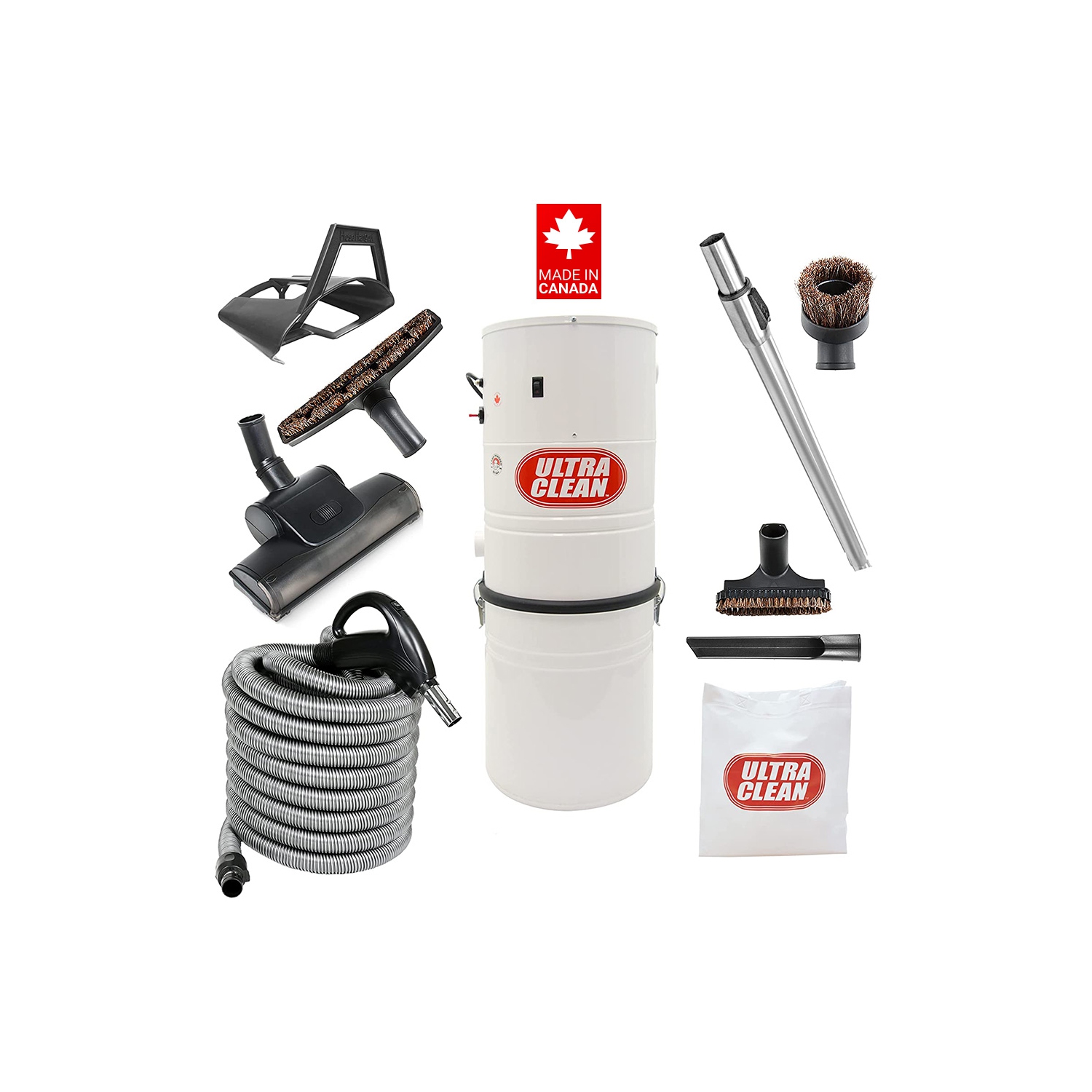 Ultra Clean SC100 Heavy Duty Powerful Central Vacuum System –with Air Turbo Nozzle,Hose & Accessories-Ideal for Hardwood Floors, Area Rugs & Berber