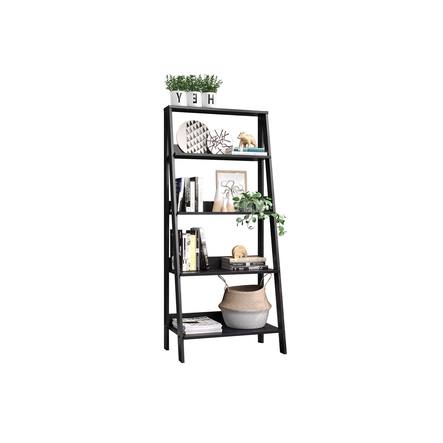 Madesa Modern 5-Tier Ladder Shelf Pantry Storage Space 24 Inch Wooden Free Standing Bookshelf Utility Shelves for Home Office Study Room and Kitchen