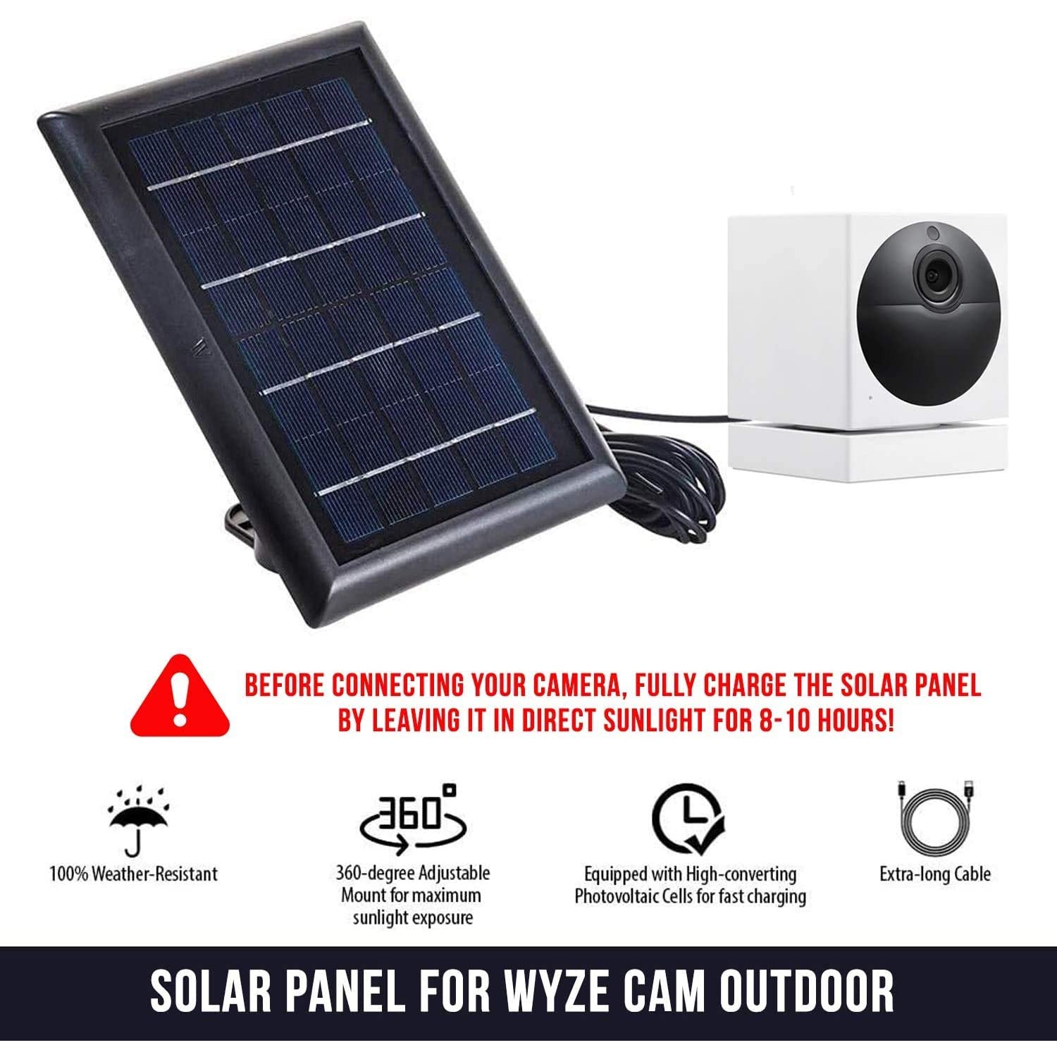 Wasserstein Solar Panel Compatible with Wyze Cam Outdoor - Power Your Surveillance Camera continuously with 2W 5V Charging (Wyze Cam Outdoor NOT