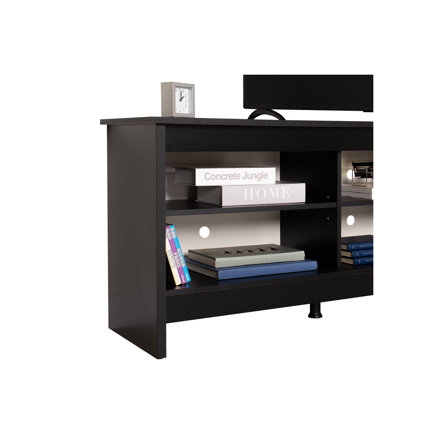 Meuble multimédia Madesa pour téléviseur meuble avec 6 tablettes et système d'organisation des câbles pour 65, 75 po, salon et chambre moderne en