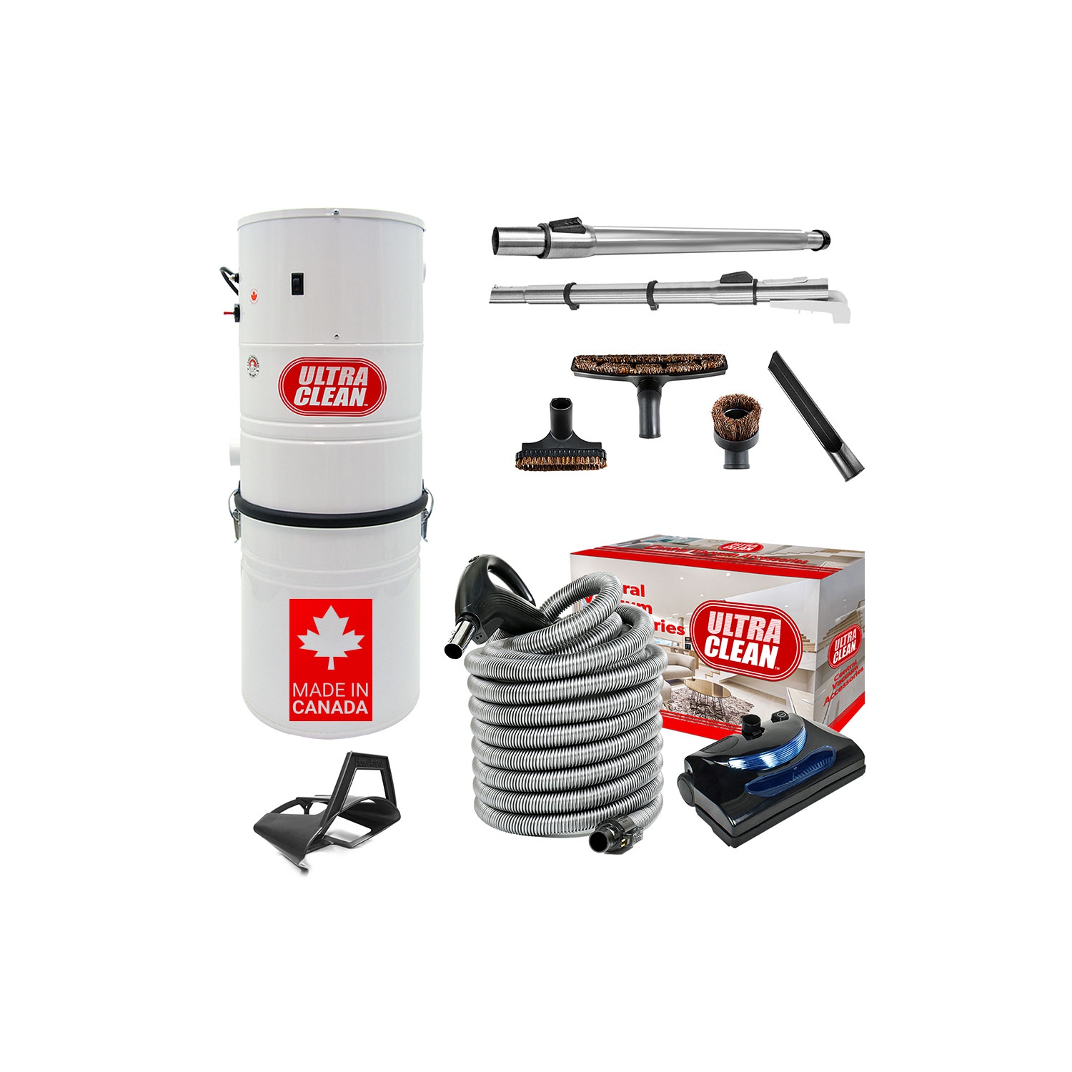 Système d'aspirateur central ultra-puissant SC100 ultra-propre – fabriqué au Canada – avec tuyau électrique de luxe, tête motorisée et accessoires