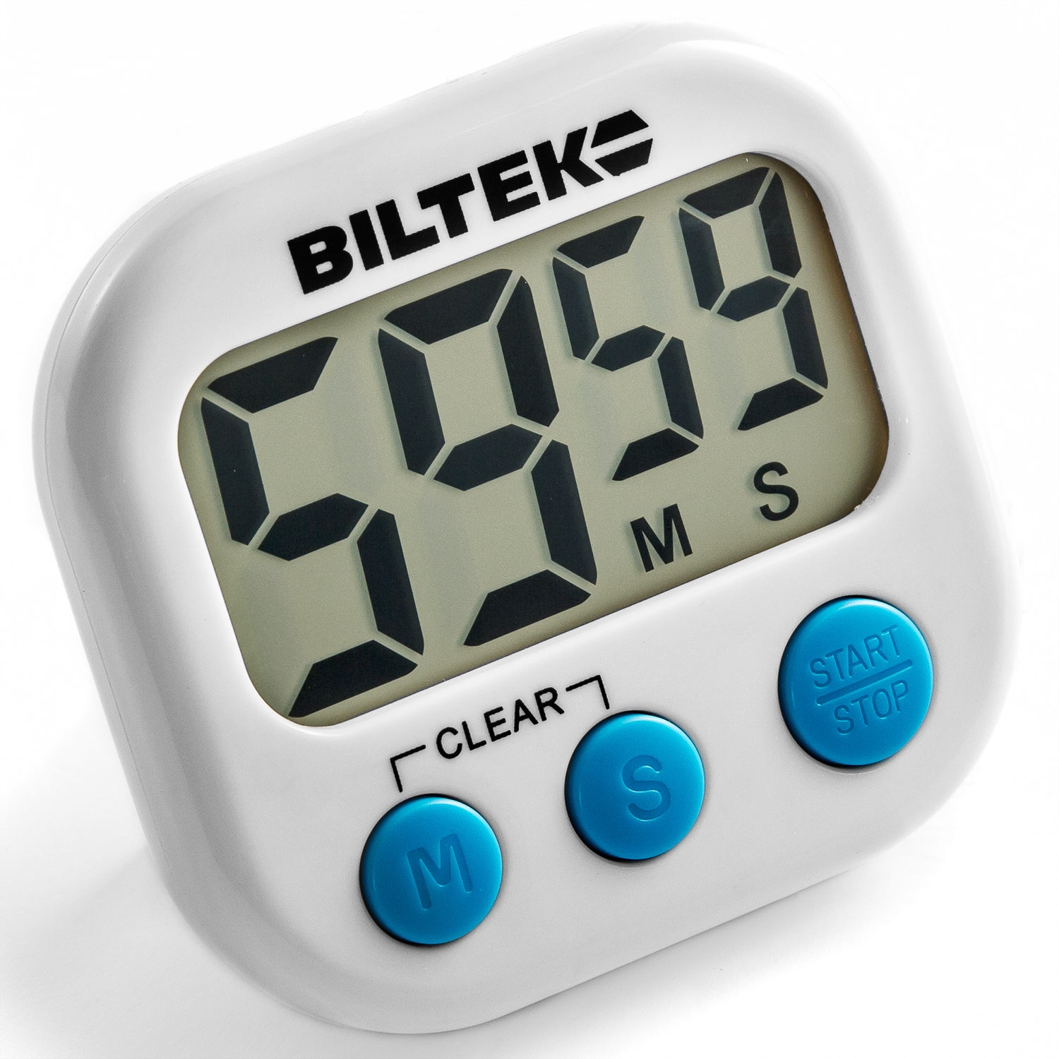 Biltek Digital Kitchen Timer Big Digits Loud Alarm Magnetic Backing Stand White