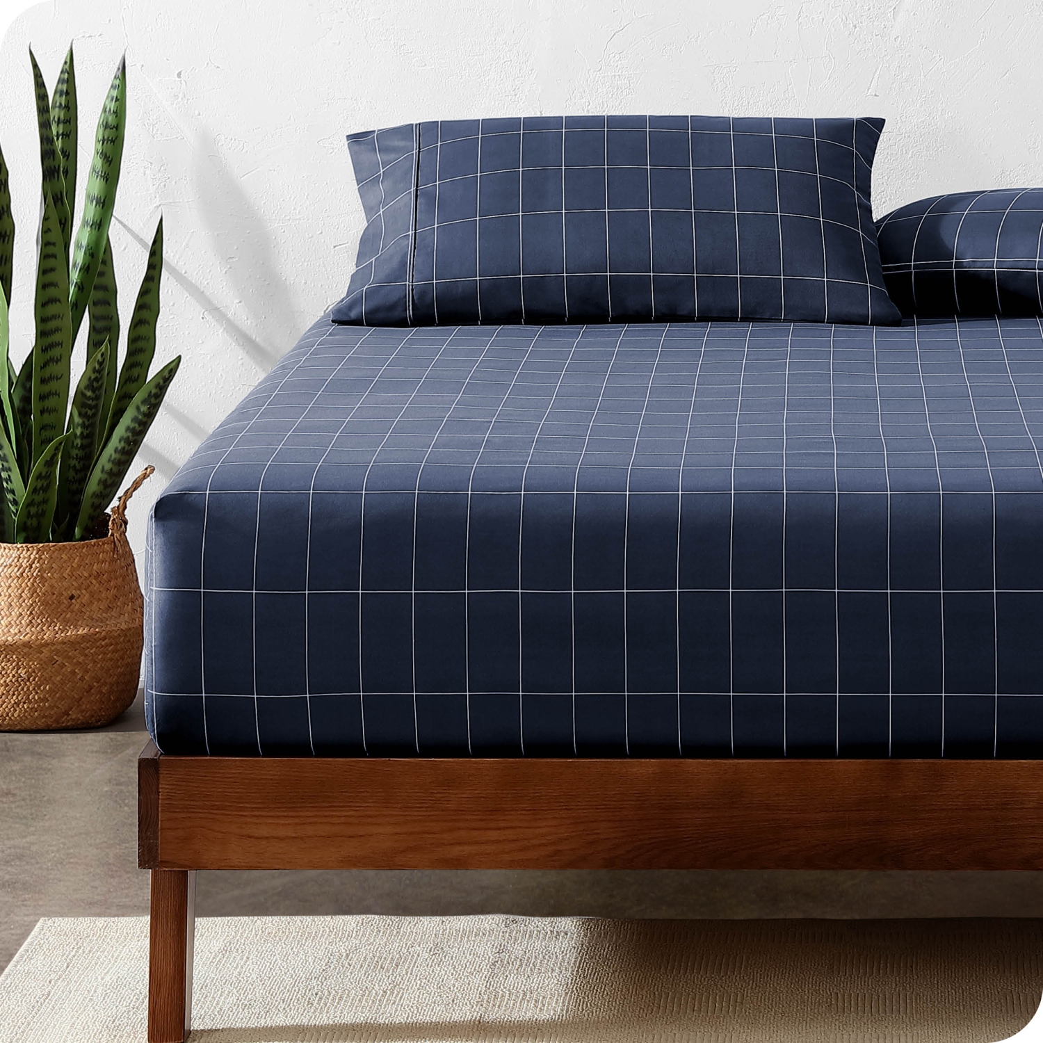 Drap-housse de base - microfibre anti-plis ultradouce 1800 - Hypoallergénique - Pochette profonde - quadrillé - minuit/blanc, grand lit