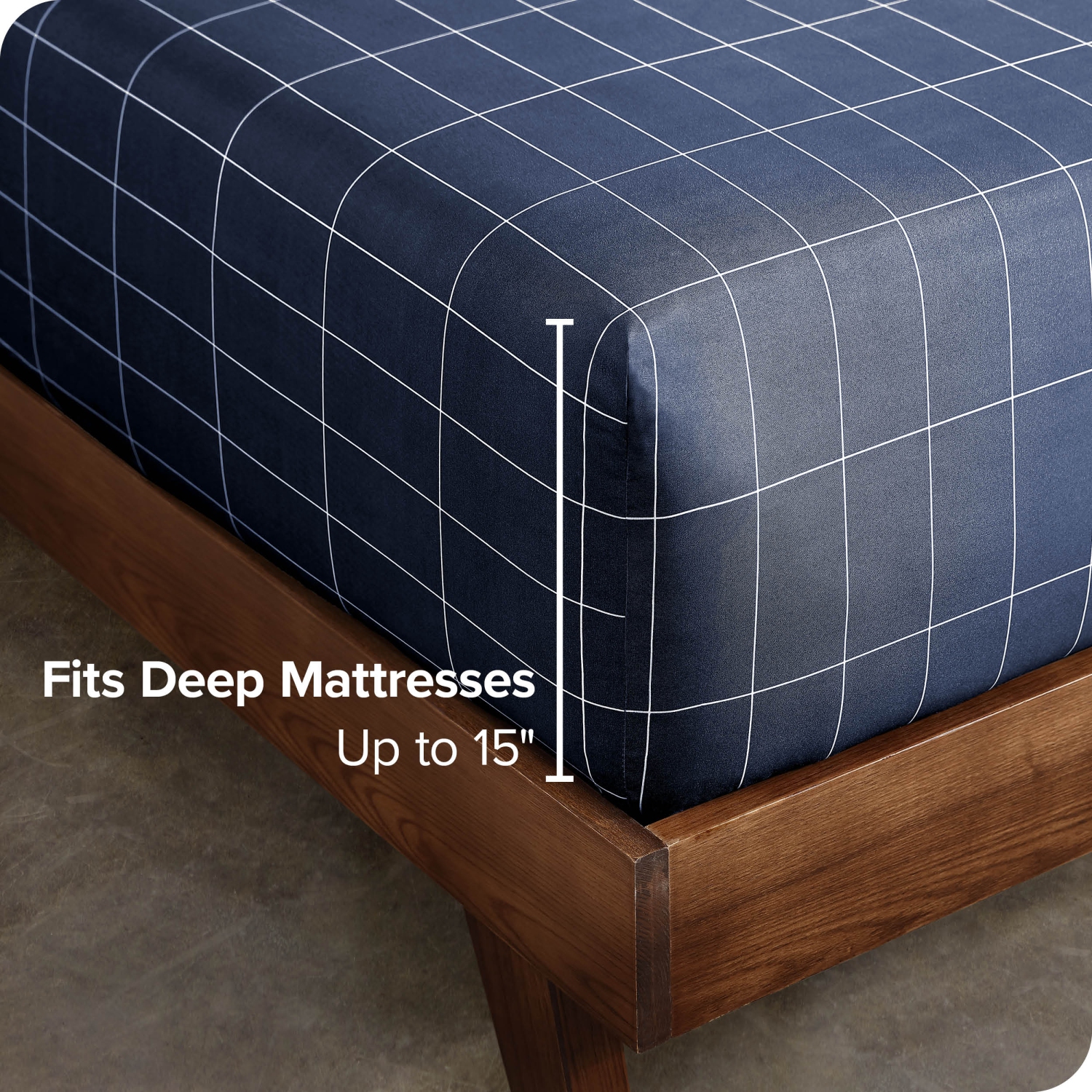 Drap-housse de base - microfibre anti-plis ultradouce 1800 - Hypoallergénique - Pochette profonde - quadrillé - minuit/blanc, grand lit