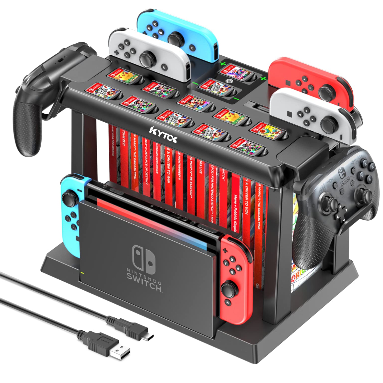 Switch Games Organizer Station with Controller Charger, Charging Dock for Nintendo Switch & OLED Joycons, Kytok Switch Stora