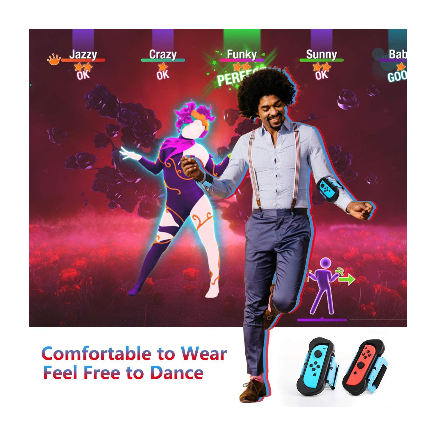MoKo – bandes de poignet pour Just Dance 2022 2021 2020, Switch Sports, Switch Zumba Burn It Up, Cardio Boxing Series, compatible avec les WIT