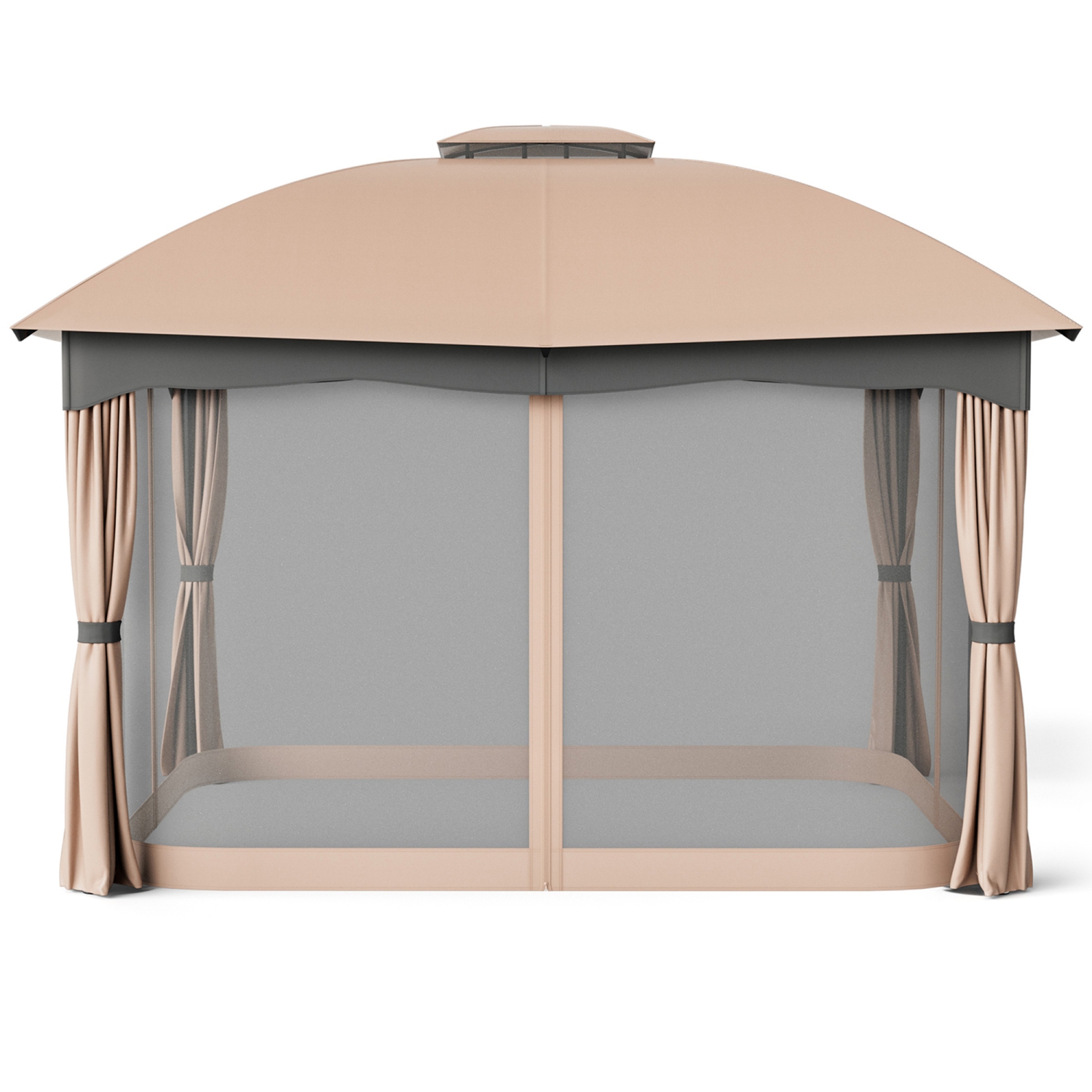 Gymax Patio 12' x 10' Canopy Heavy Duty Steel Gazebo Double Vented Outdoor Brown