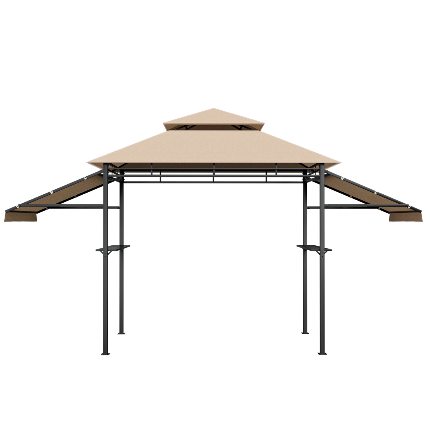 Gymax 13.5' x 4' Patio BBQ Grill Gazebo Side Awnings Shelves 2-Tier Canopy Outdoor