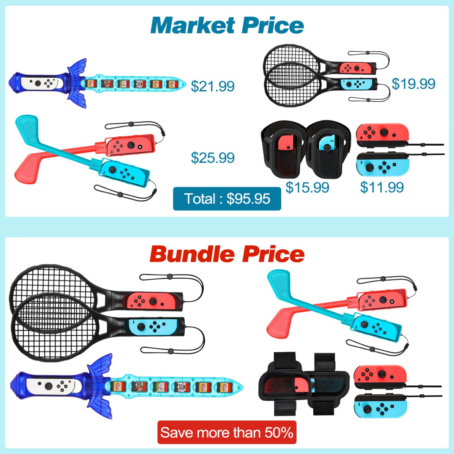 Ensemble d’accessoires de sport pour Switch de TiMOVO pour Nintendo Switch/Switch DELO, ensemble de jeux de sport 9-en-1 Switch et club de golf Switch