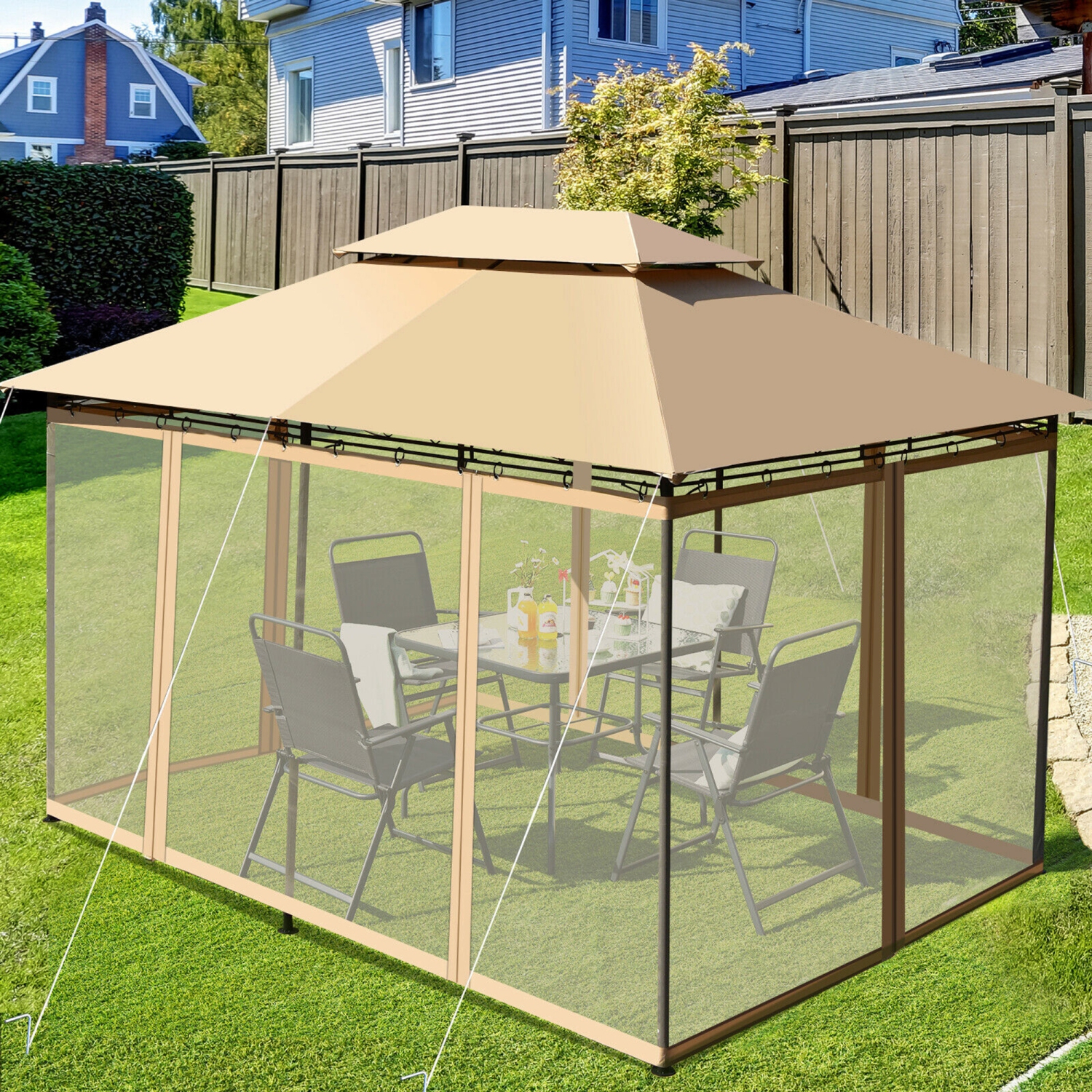 Gymax 2-Tier 10'x13' Steel Gazebo Canopy Tent Shelter Patio Garden Outdoor Netting