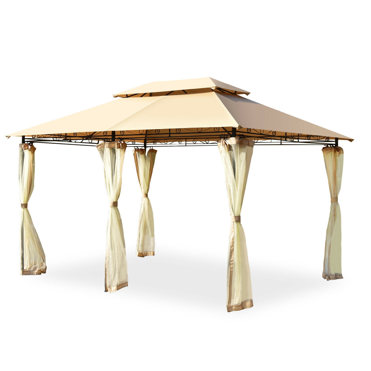 Gymax 2-Tier 10'x13' Steel Gazebo Canopy Tent Shelter Patio Garden Outdoor Netting