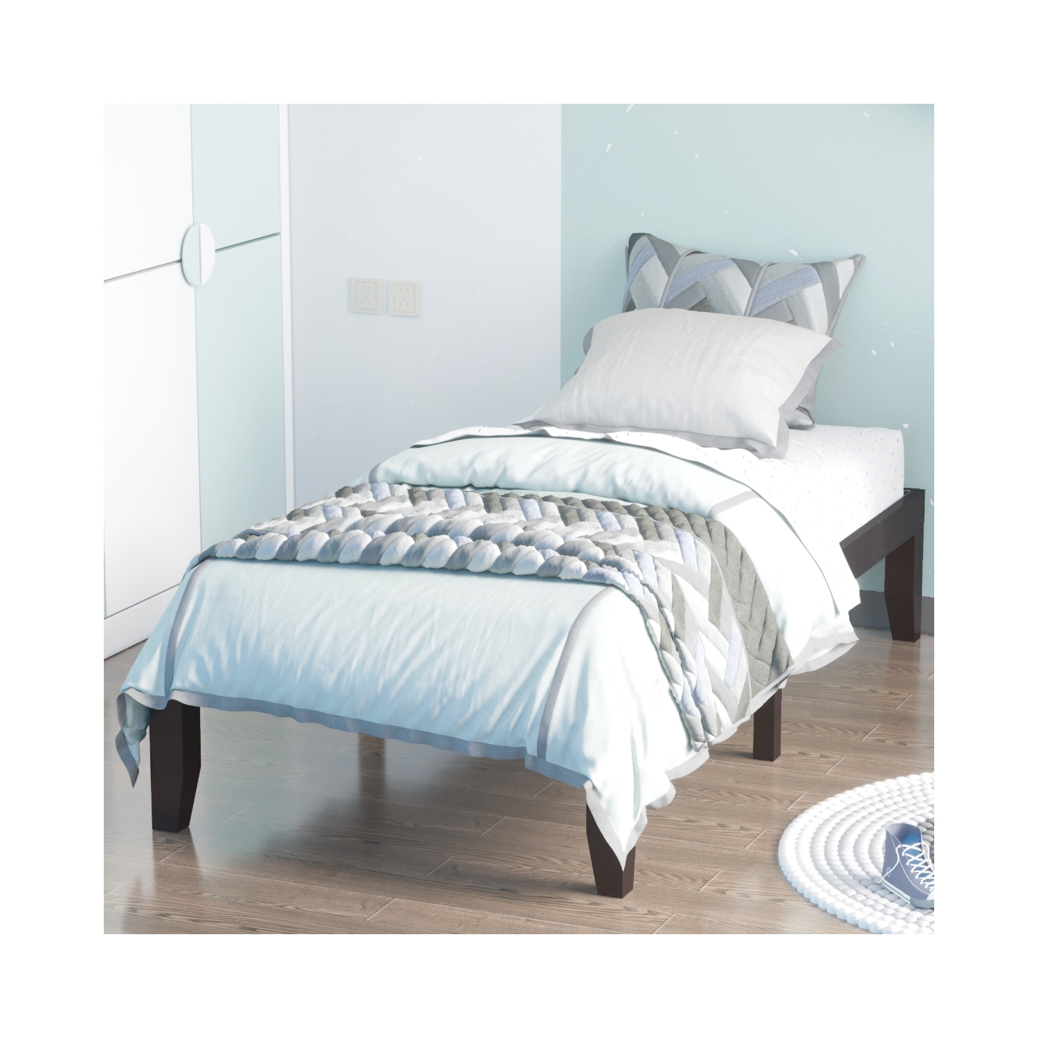 Gymax 14'' Twin Size Wooden Platform Bed Frame w/ Strong Slat Support