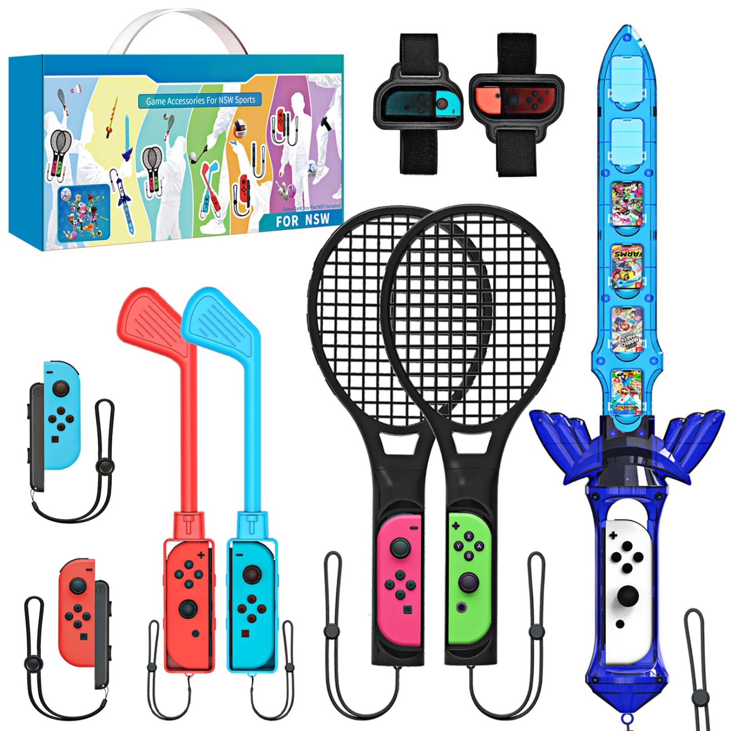 JOUALY Nintendo Switch Accessories Pack, 2022 New 9-in-1 Kit for Nintendo Switch and Switch OLED with Football Leg Strap, Jo