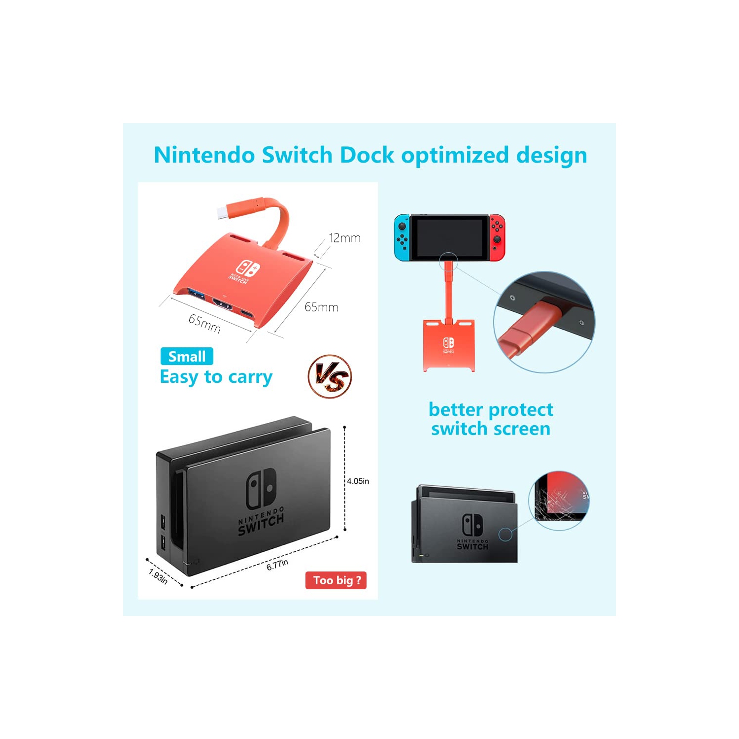 HARIBOL Switch Dock, 4K@60Hz for Nintendo Switch Dock, 1080P@60Hz for Nintendo Switch Docking Station, Mini Switch Dock with