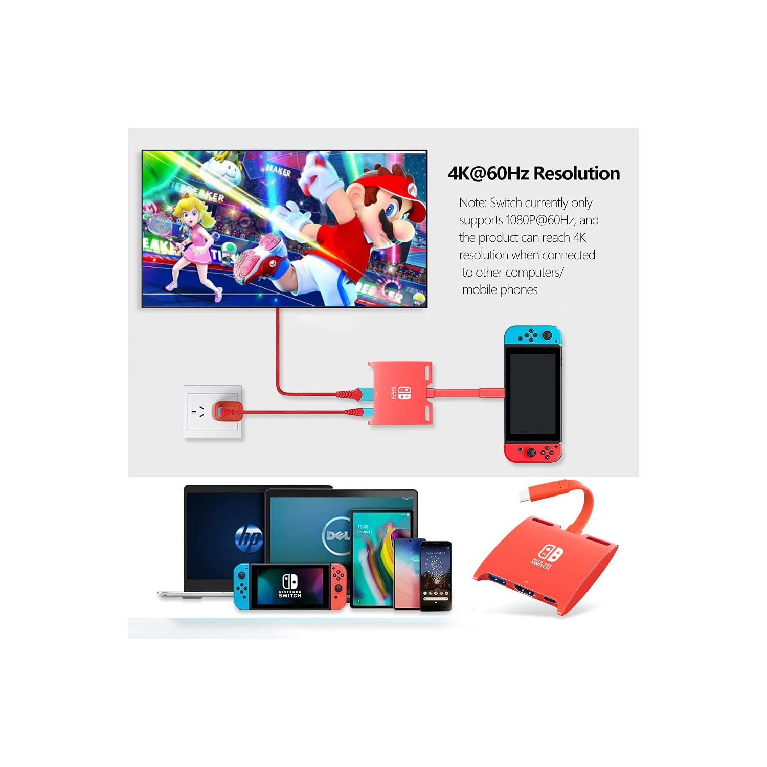 HARIBOL Switch Dock, 4K@60Hz for Nintendo Switch Dock, 1080P@60Hz for Nintendo Switch Docking Station, Mini Switch Dock with