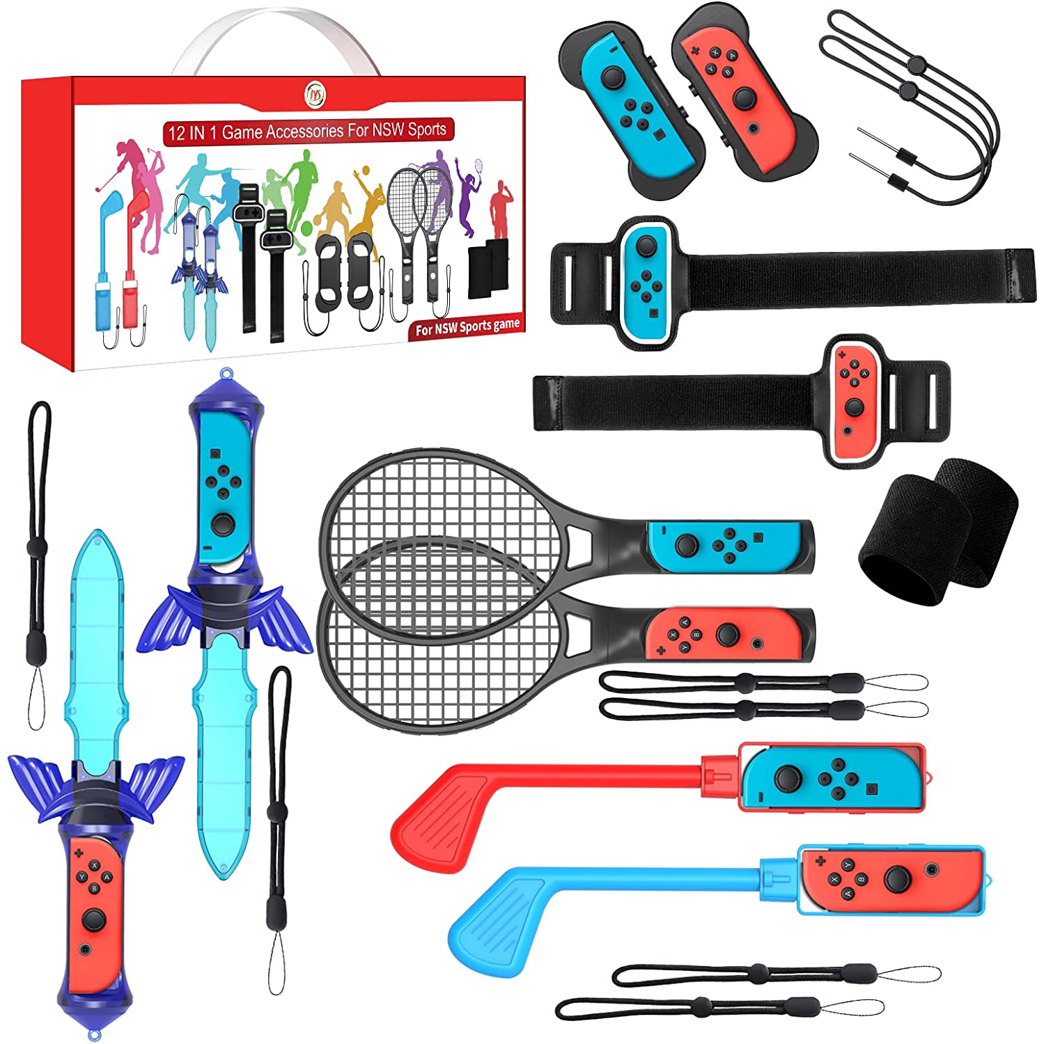 Switch Sports Accessories Bundle for Nintendo Allnice 12 in 1 Nintendo Switch Sports OLED Switch Accessories with Tennis Rac