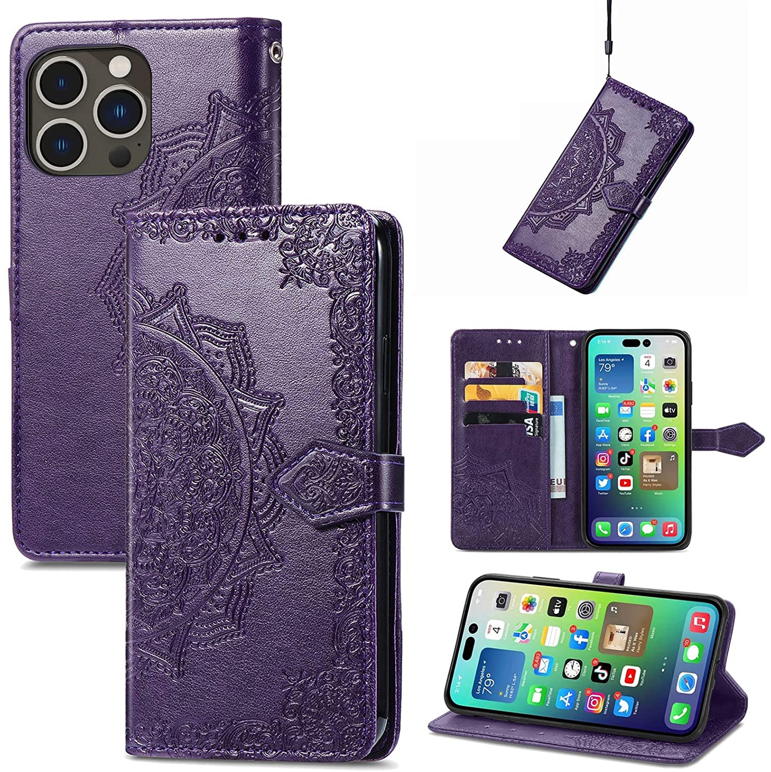 iPhone 14 Pro Max Wallet Case, iPhone 14 Pro Max PU Leather Wallet Case for  Women with Card Holder Embossed Mandala | Best Buy Canada