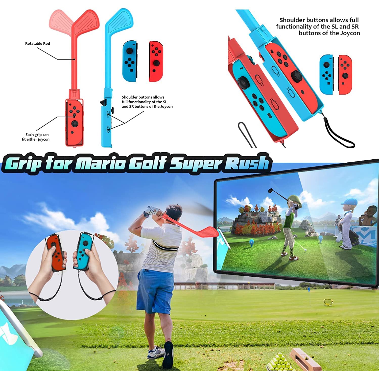 Ensemble d’accessoires pour sports Switch de VoSinrly, trousse familiale sport 9-en-1 pour Switch et Switch DELO : Bâtons de golf Mario, épée Skyward