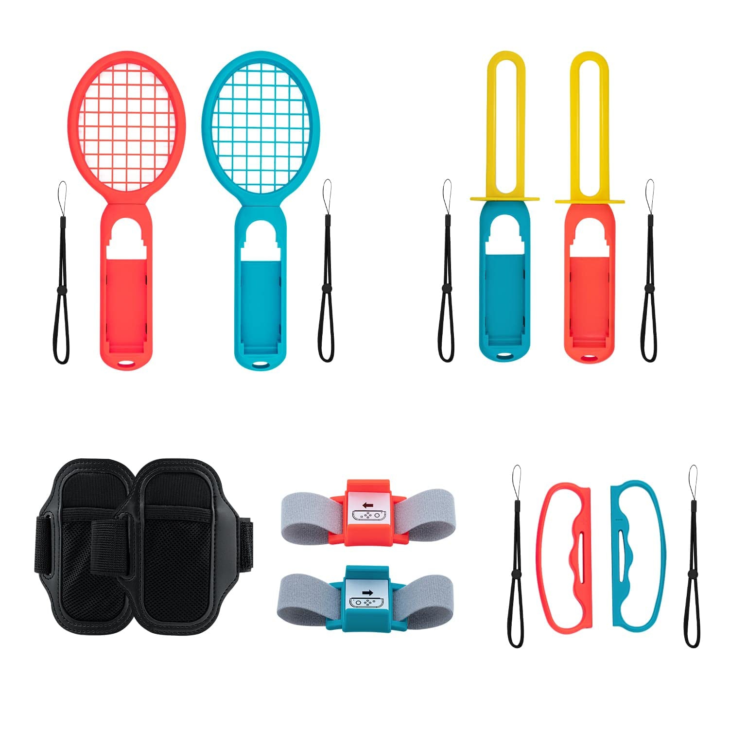Ensemble d’accessoires de sport pour Switch de Mcbazel, trousse 10-en-1 pour jeux de sport DELO Switch/Switch avec raquettes de badminton de tennis,