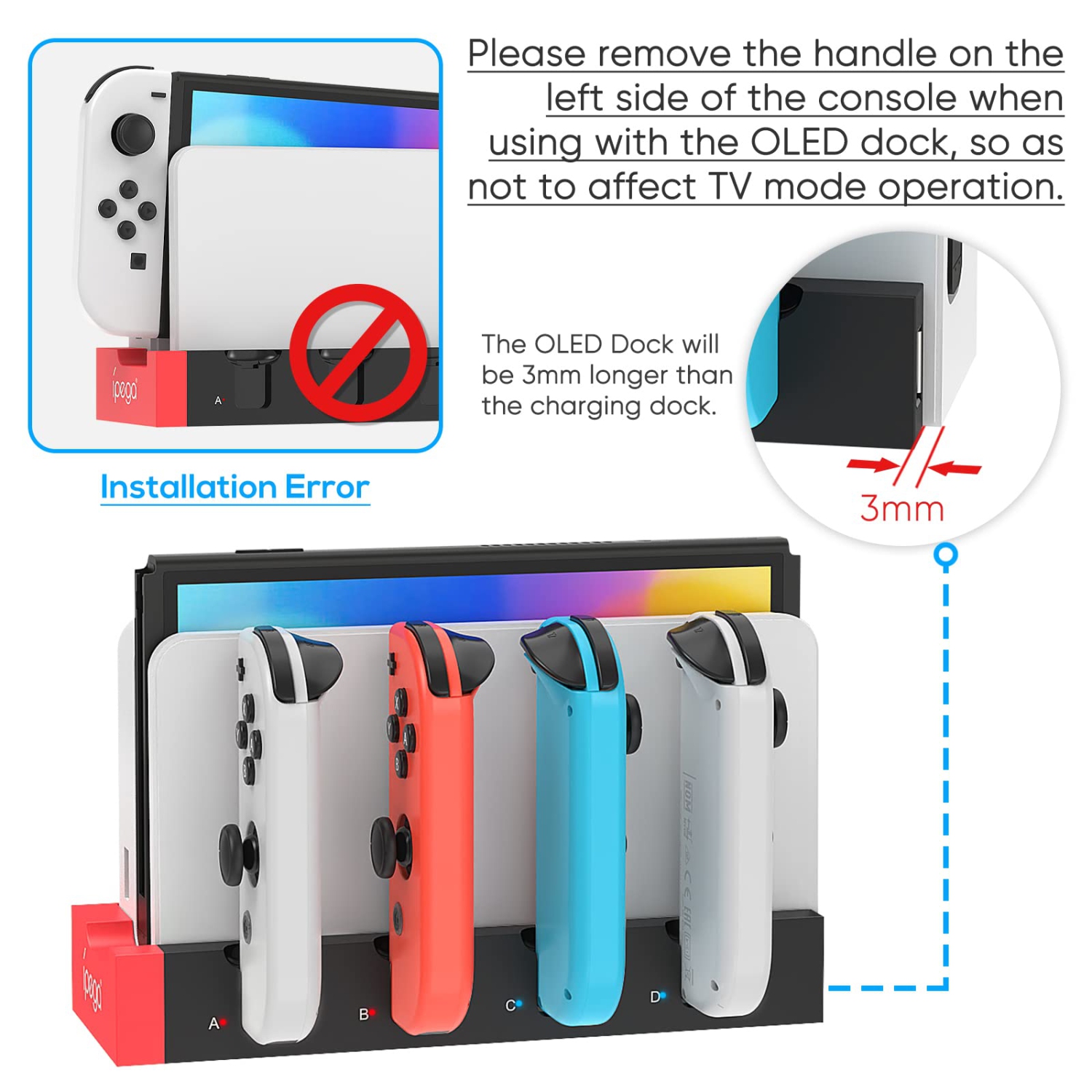 Charger for Nintendo Switch/OLED Model Joy-con, Charger Dock Stand for Joy-Cons Accessories with LED Indication, Support to