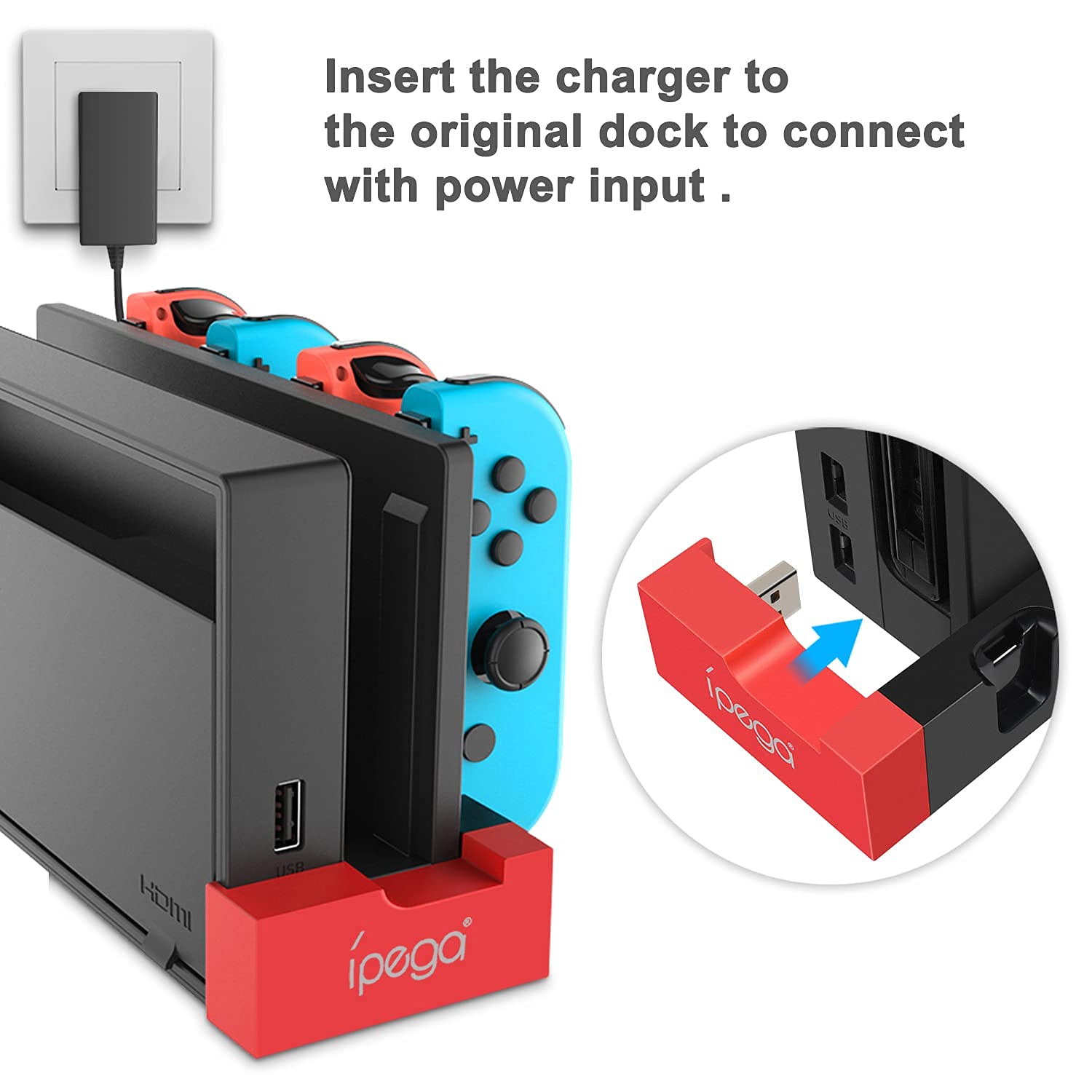 Charger for Nintendo Switch/OLED Model Joy-con, Charger Dock Stand for Joy-Cons Accessories with LED Indication, Support to