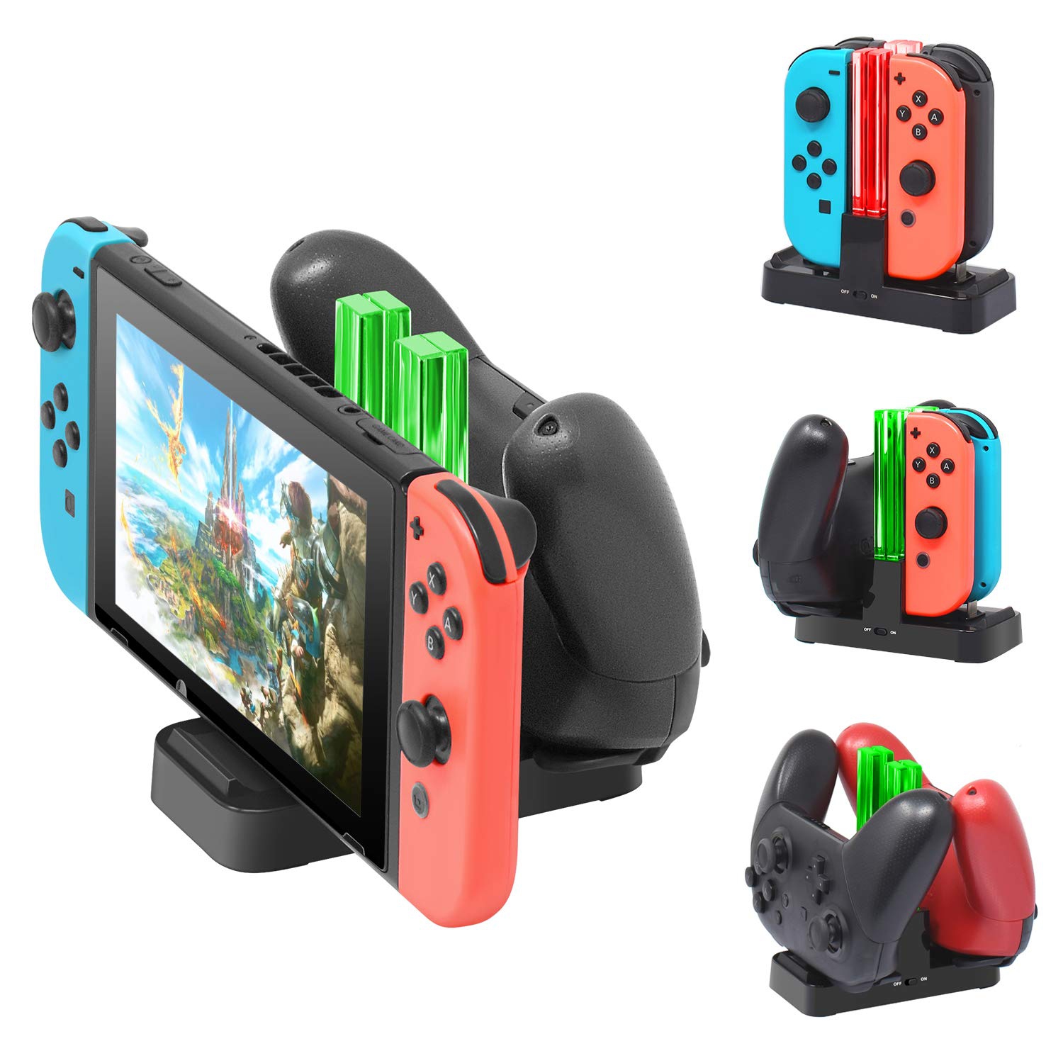 Chargeur compatible avec les manettes Switch Pro et compatible avec manettes Joy-Con, socle de recharge pour Switch avec 2 ports USB de type C.