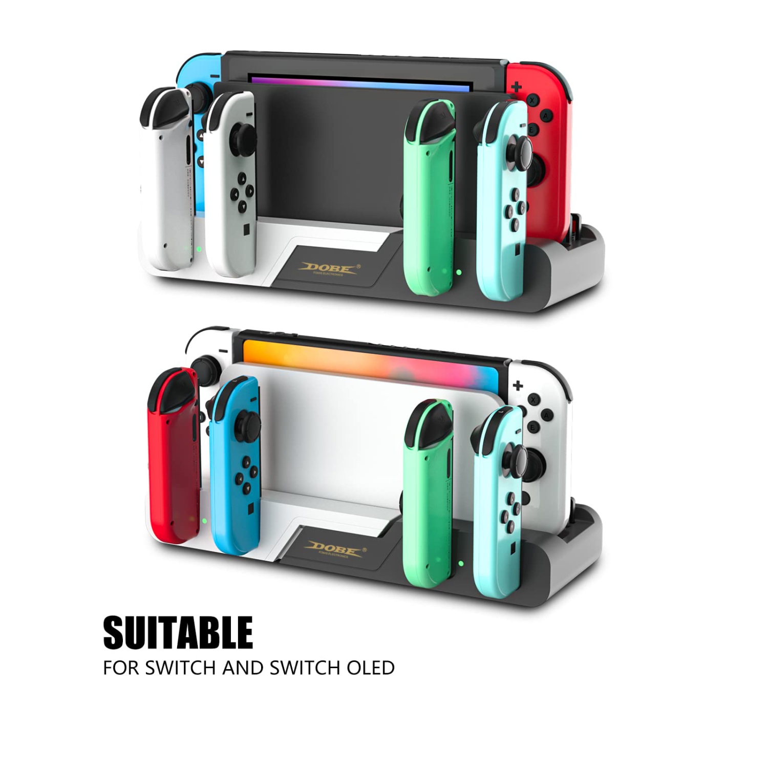 Station de recharge pour manettes Joy Con d’ECHZOVE, chargeur pour manette DELO blanc pour Switch, chargeur pour télécommande compatible avec Switch