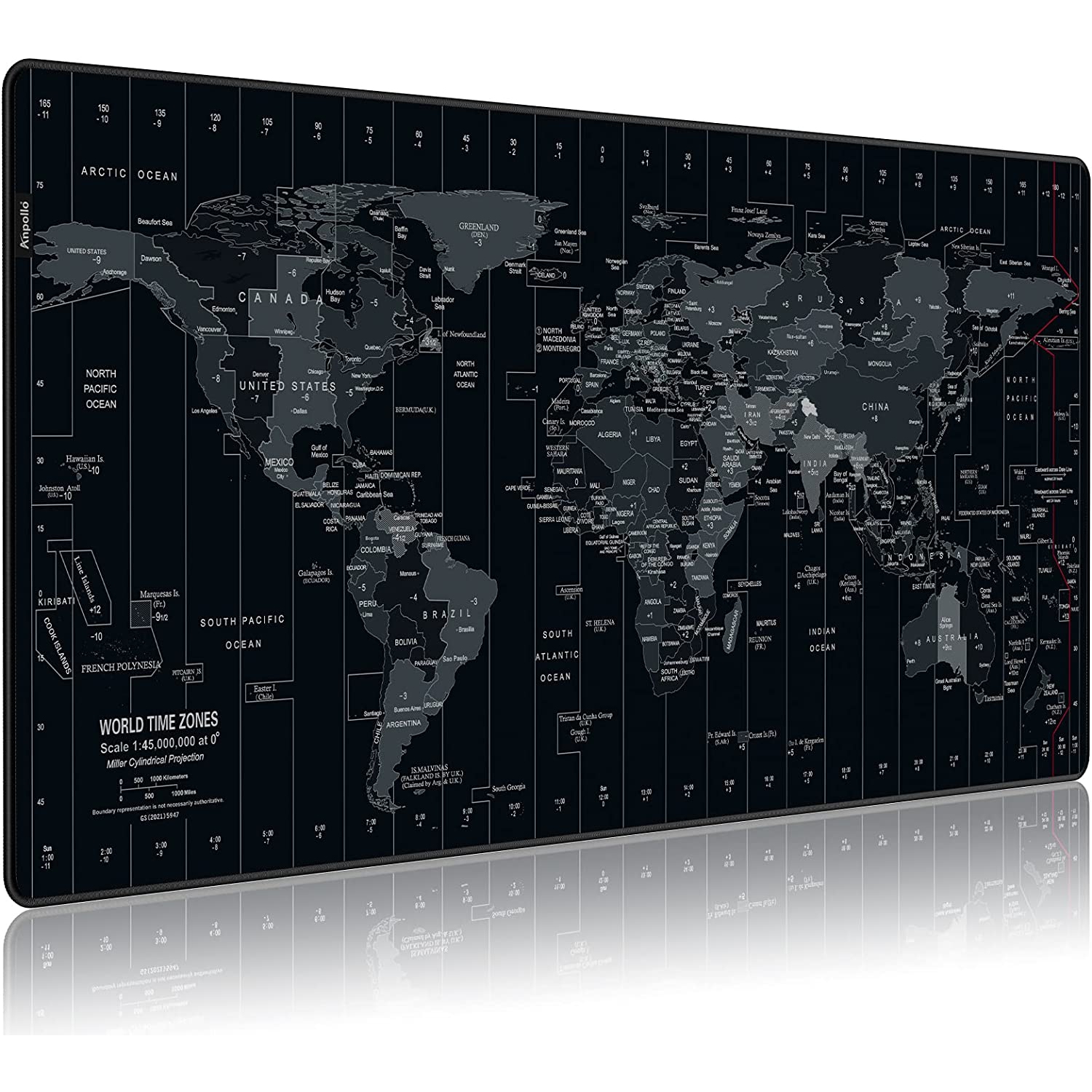 Tapis de souris de jeu à grande vitesse de 35.4 x 15,7x 0,12 po avec design personnalisé - Carte du monde noire
