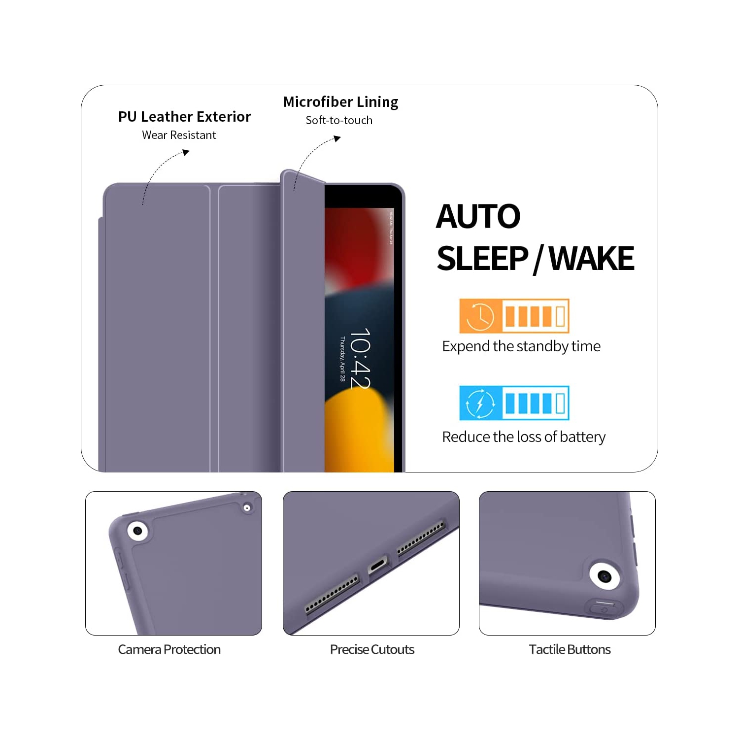 K iPad 10.2 Case for iPad 9th Generation 2021 / iPad 8th Generation 2020 / iPad 7th Gen 2019 with Pencil Holder, Auto Sleep/Wake for Slim Soft Back