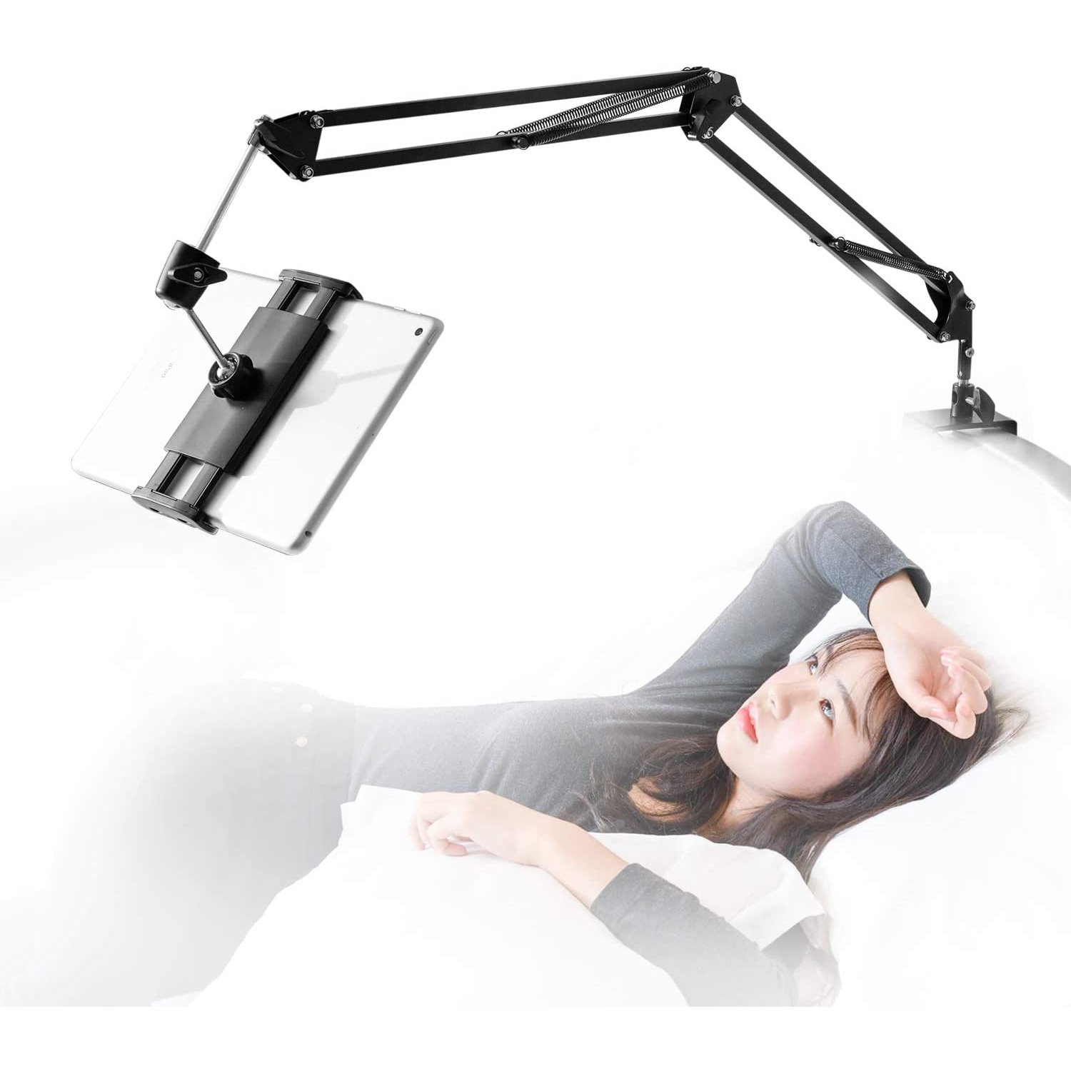 S Tablet Stand for Bed,360 Degree Rotating Bed Tablet Mount Holder Stand with Aluminum Arm for iPad,iPhoneXS,N-Switch, Amazon Kindle Fire,or Other 4~11 inch Devices