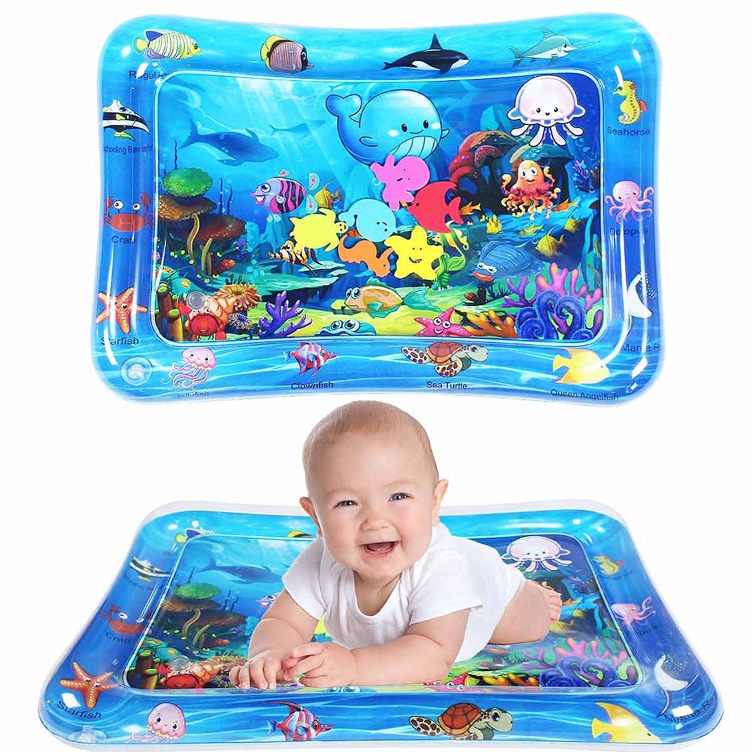 ISTAR Inflatable Tummy Baby Water Play Mat Toys for 3 to 12 Months, Strengthen Your Baby's Muscles, Portable