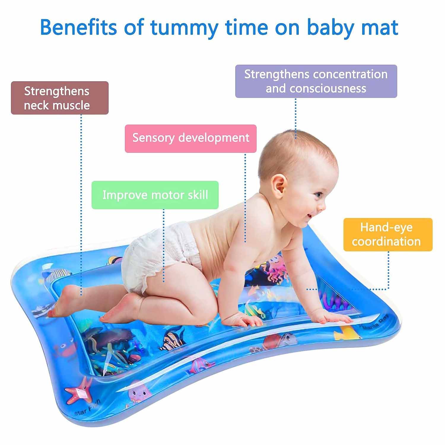 ISTAR Inflatable Tummy Baby Water Play Mat Toys for 3 to 12 Months, Strengthen Your Baby's Muscles, Portable