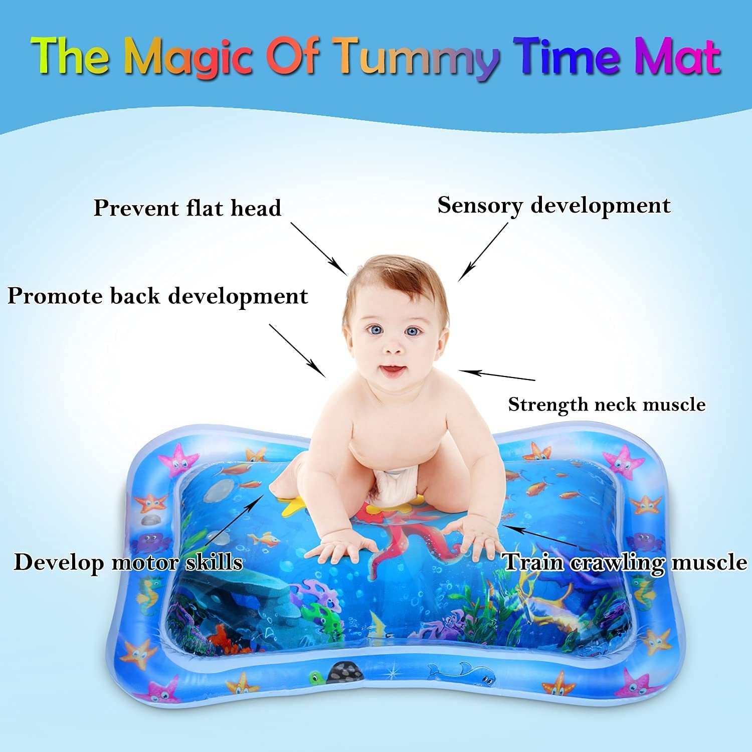 ISTAR Inflatable Tummy Baby Water Play Mat Toys for 3 to 12 Months, Strengthen Your Baby's Muscles, Portable