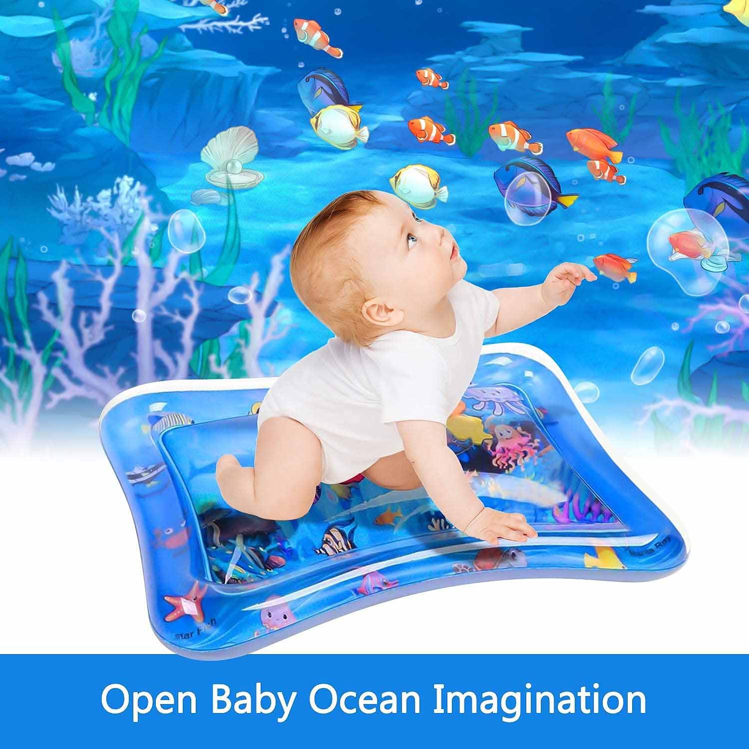ISTAR Inflatable Tummy Baby Water Play Mat Toys for 3 to 12 Months, Strengthen Your Baby's Muscles, Portable