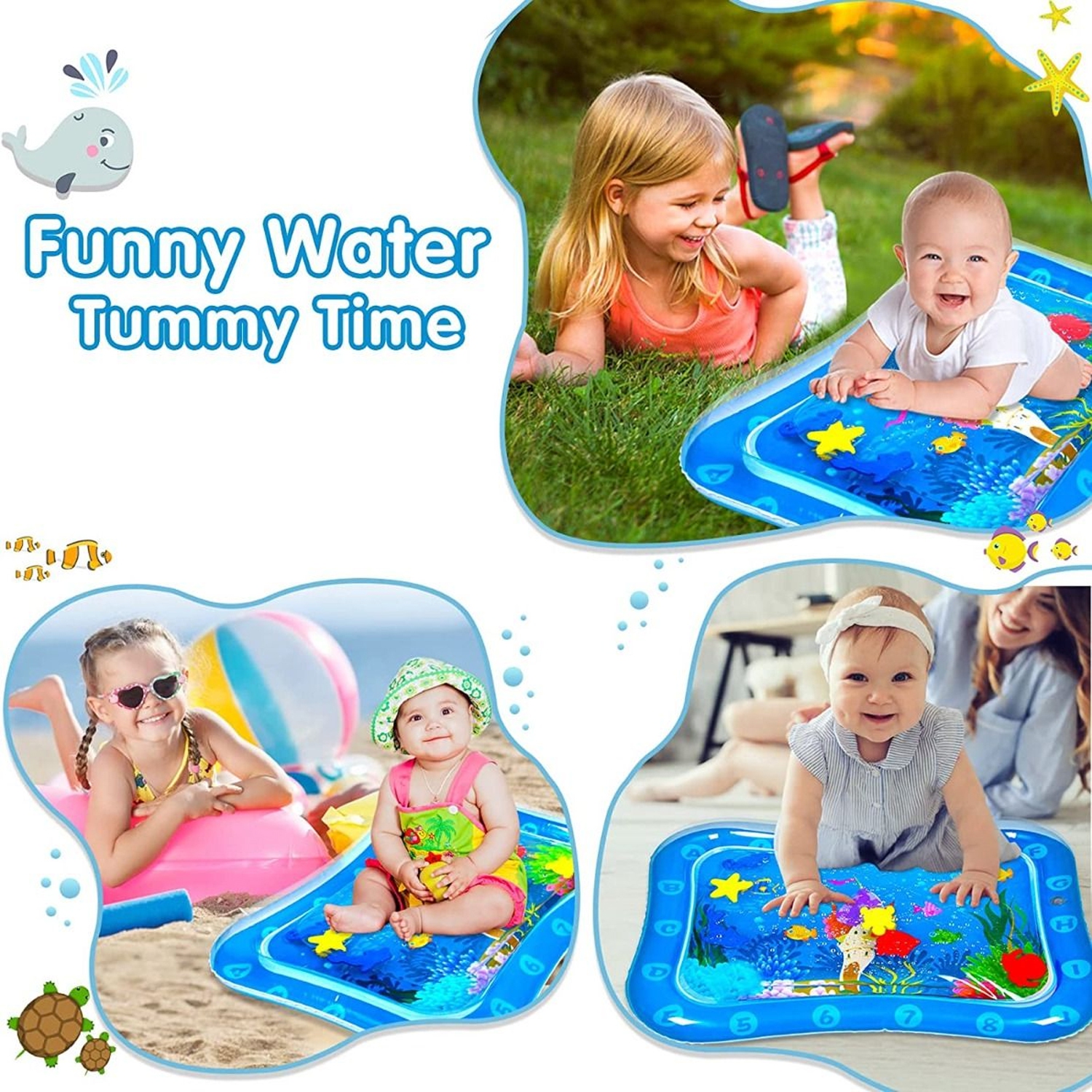 ISTAR Inflatable Tummy Baby Water Play Mat Toys for 3 to 12 Months, Strengthen Your Baby's Muscles, Portable