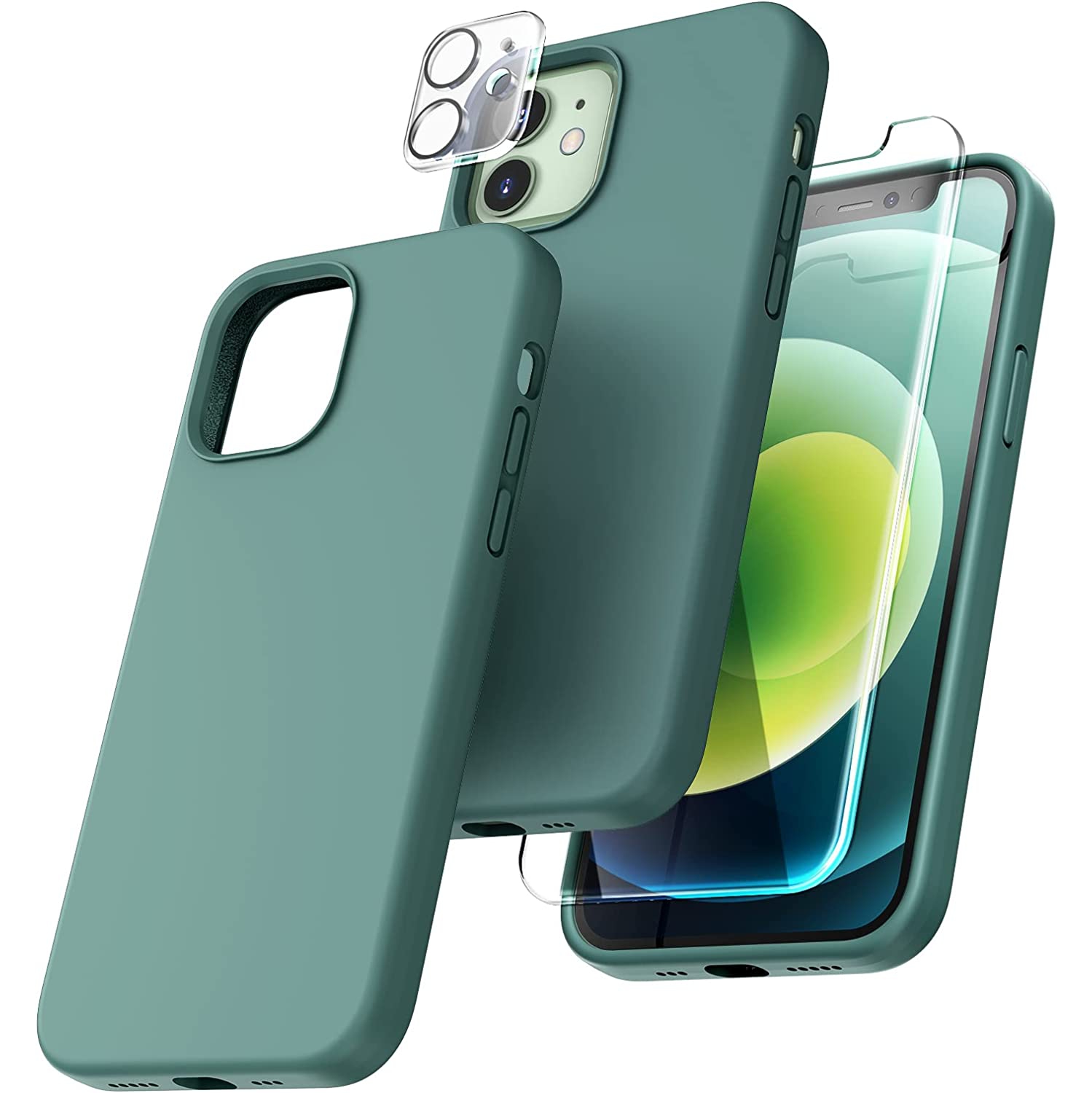 [5 in 1] Designed for iPhone 12 Case & iPhone 12 Pro Case, with 2 Pack Screen Protector + 2 Pack Camera Lens