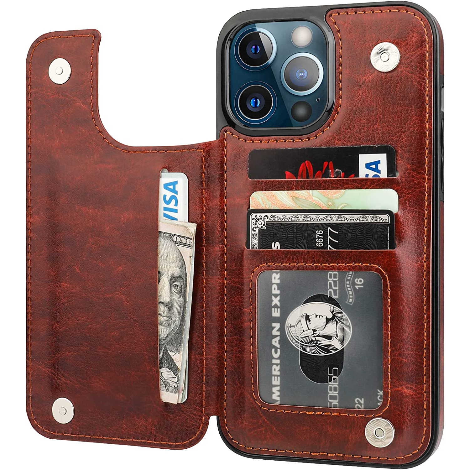 Compatible with iPhone 13 Pro Max Wallet Case with Card Holder,PU Leather Kickstand Card Slots Case, Double