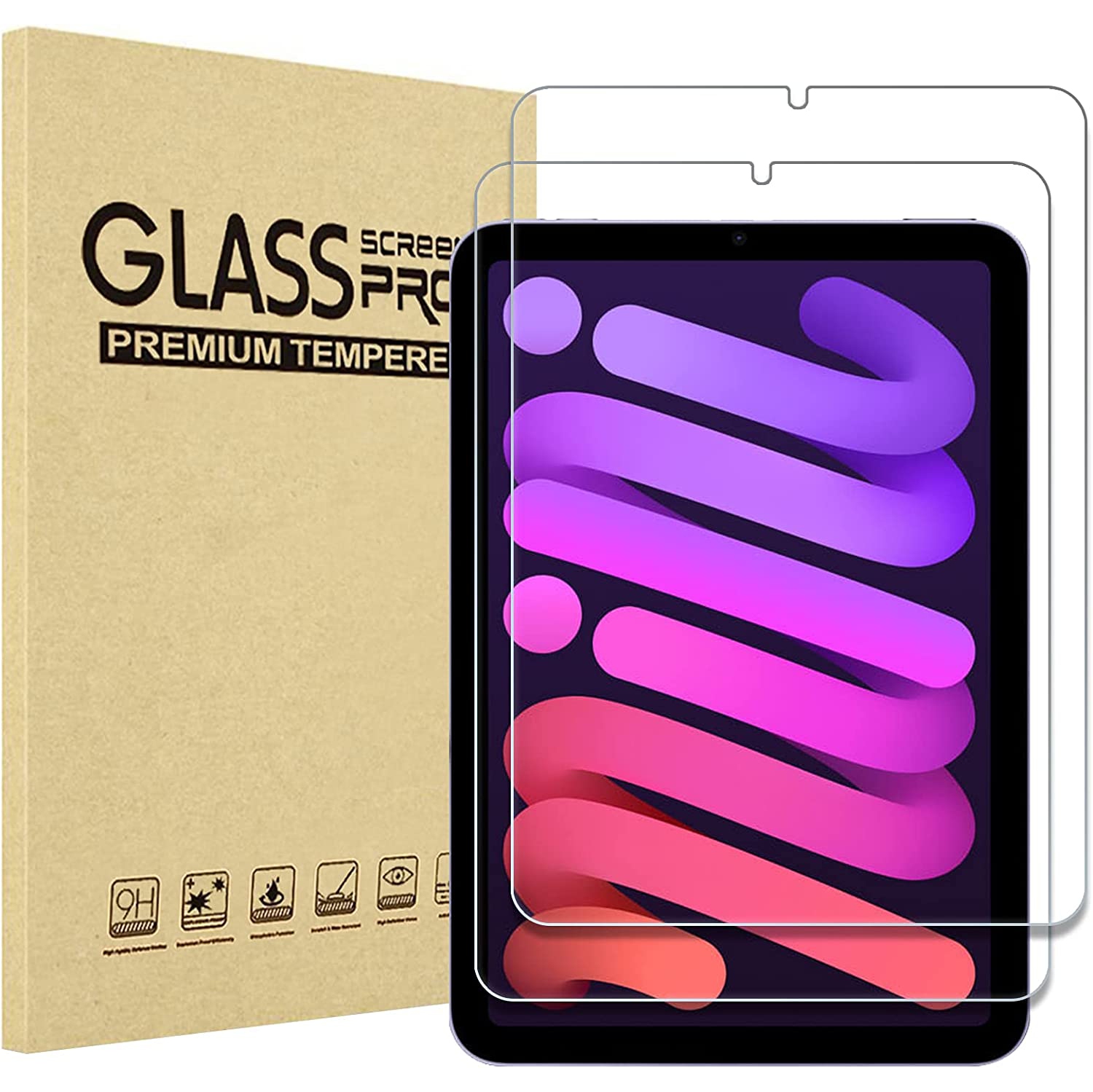 2 Pack Screen Protector for iPad Mini 6 8.3 Inch 2021, Tempered Glass Screen Film Guard for 6th Generation iPad