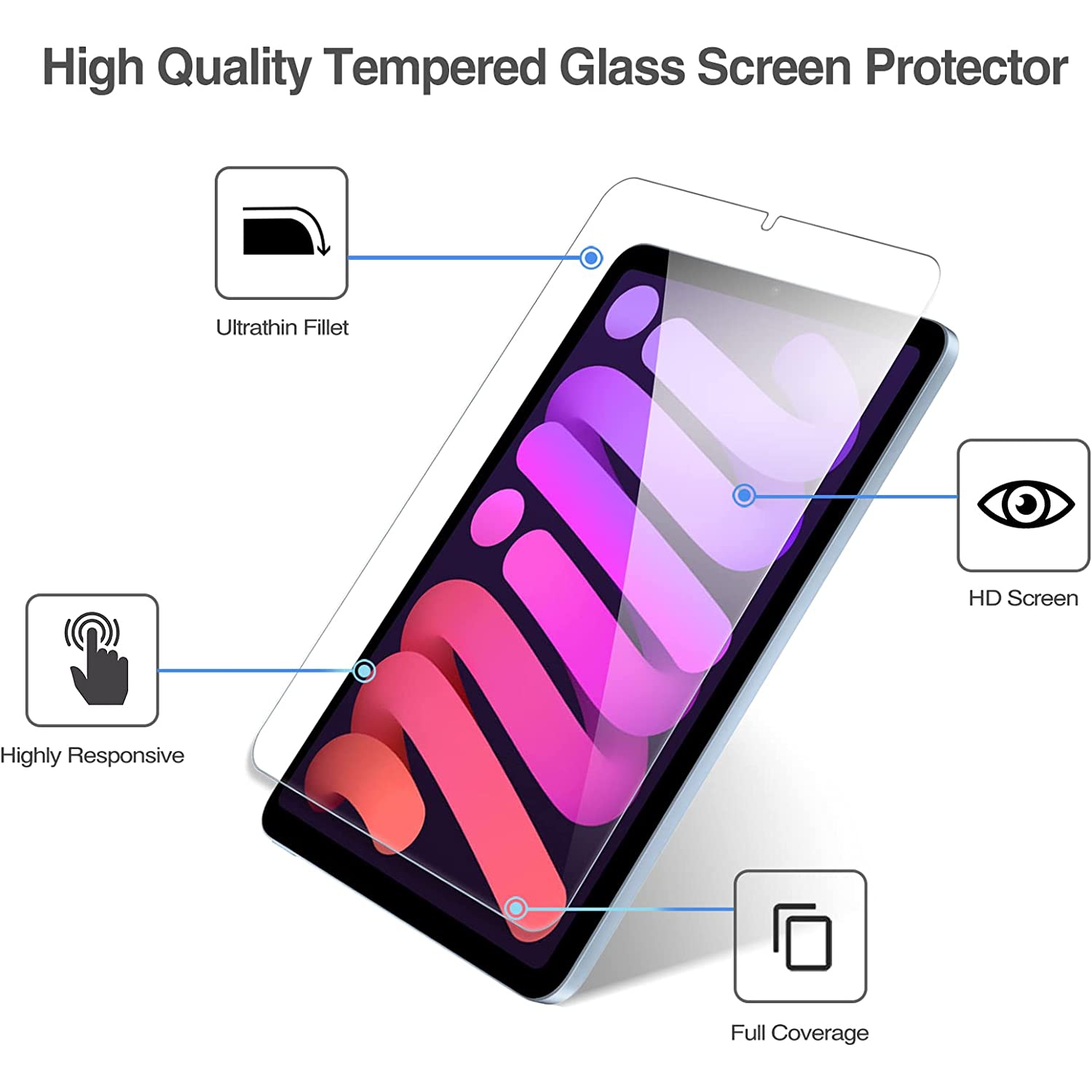 2 Pack Screen Protector for iPad Mini 6 8.3 Inch 2021, Tempered Glass Screen Film Guard for 6th Generation iPad