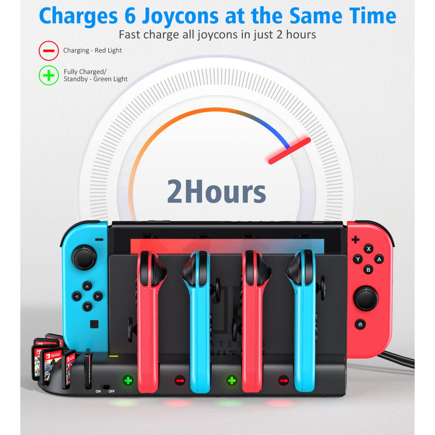 Station de recharge pour manette Switch compatible avec les manettes Joy-Con Nintendo Switch et DELO, station de recharge pour manette Switch avec