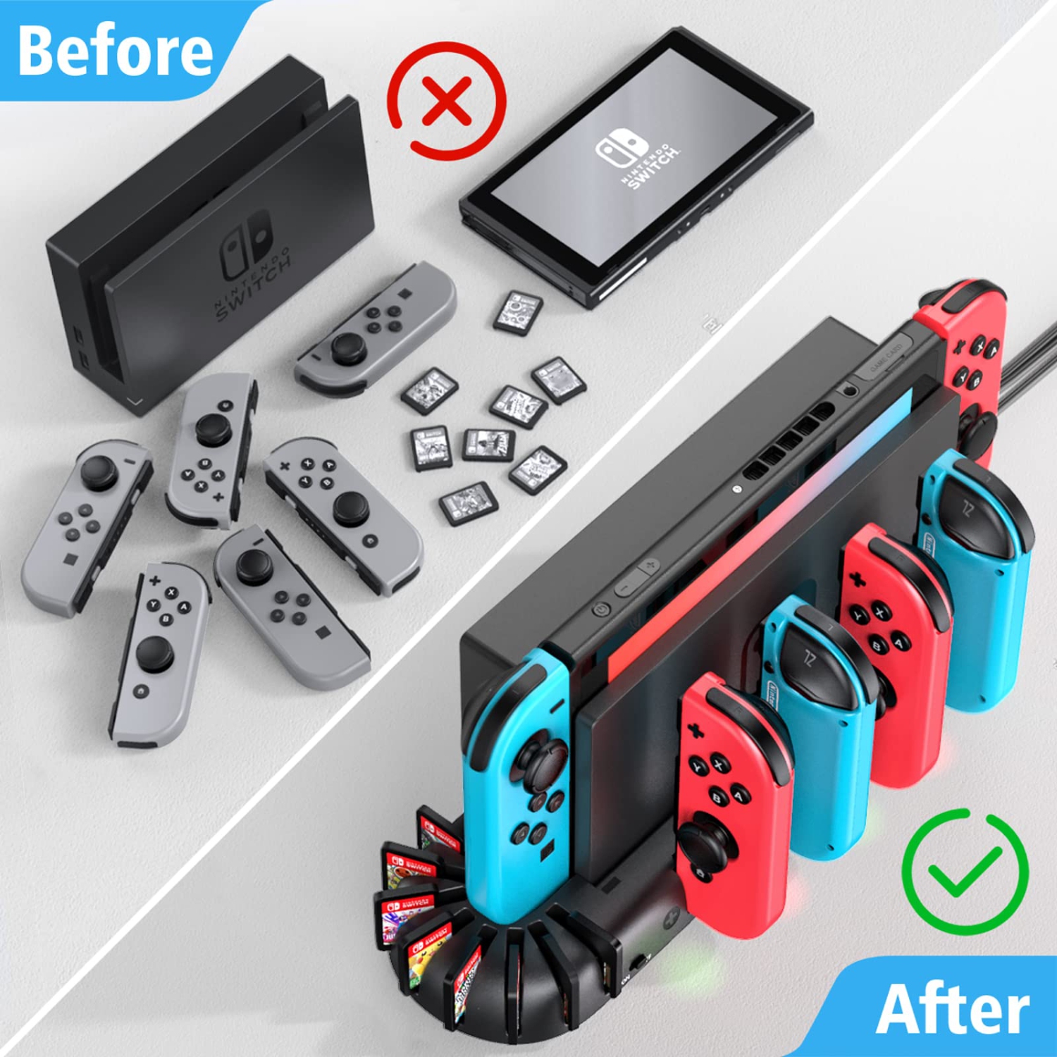Station de recharge pour manette Switch compatible avec les manettes Joy-Con Nintendo Switch et DELO, station de recharge pour manette Switch avec