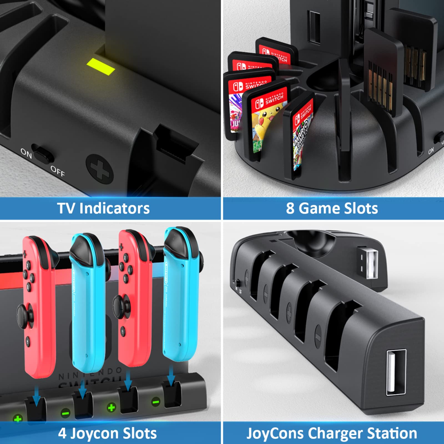 Station de recharge pour manette Switch compatible avec les manettes Joy-Con Nintendo Switch et DELO, station de recharge pour manette Switch avec